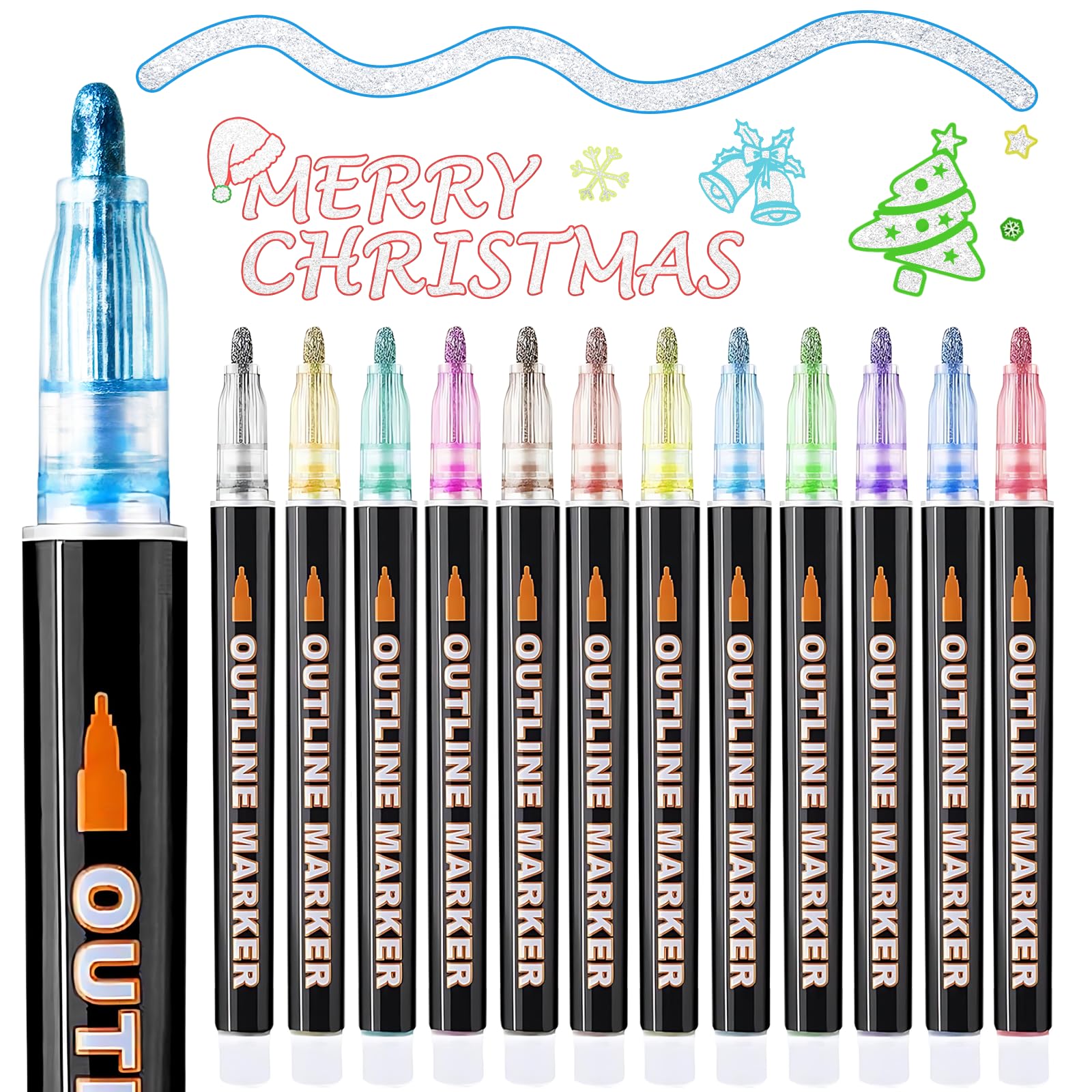 Pennarelli con Contorno Glitterato 12 Colori