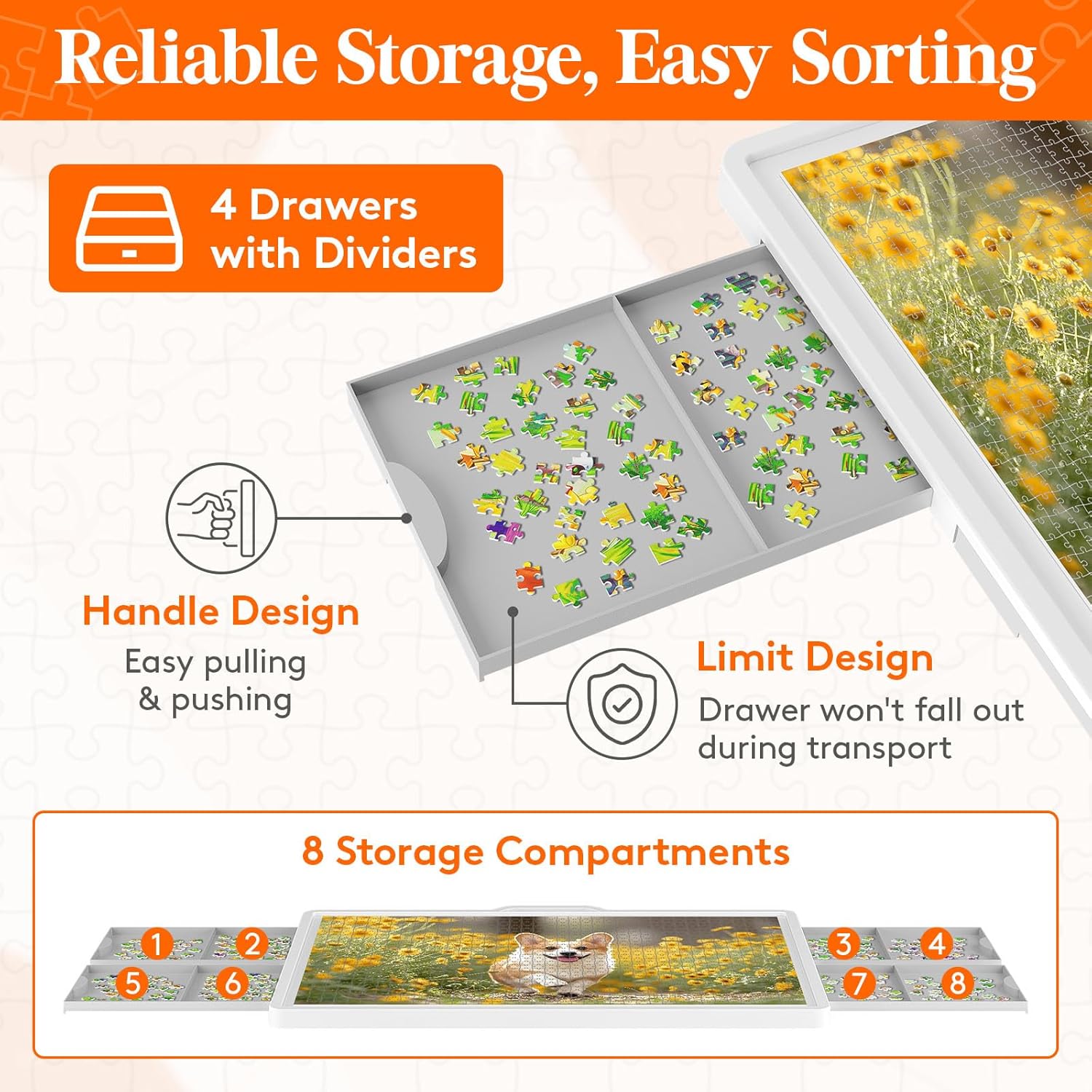 Lifewit Tavolo Puzzle Girevole 1500 Pezzi con 4 Cassetti - immagine 5