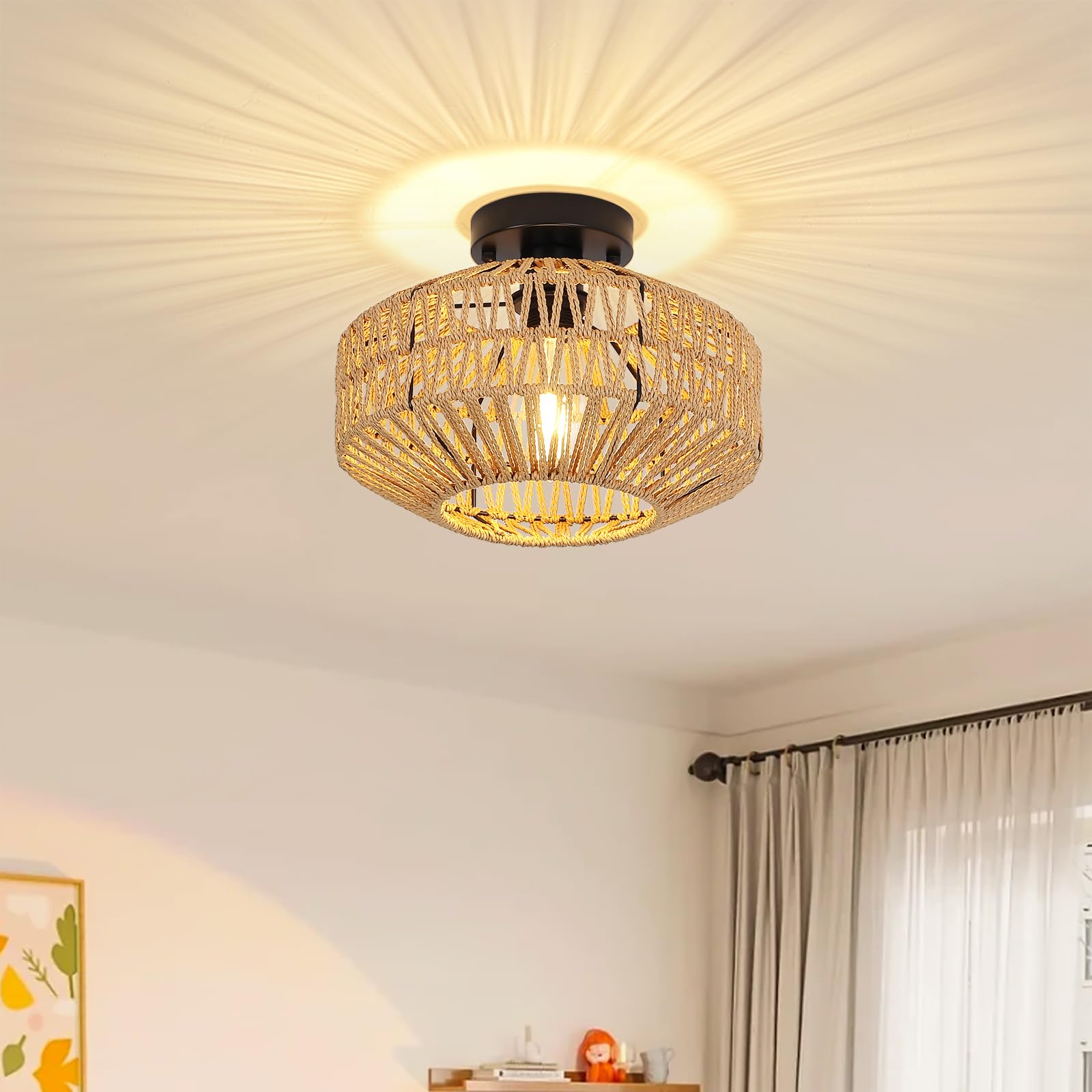 Lampada Vintage in Rattan - Plafoniera E27