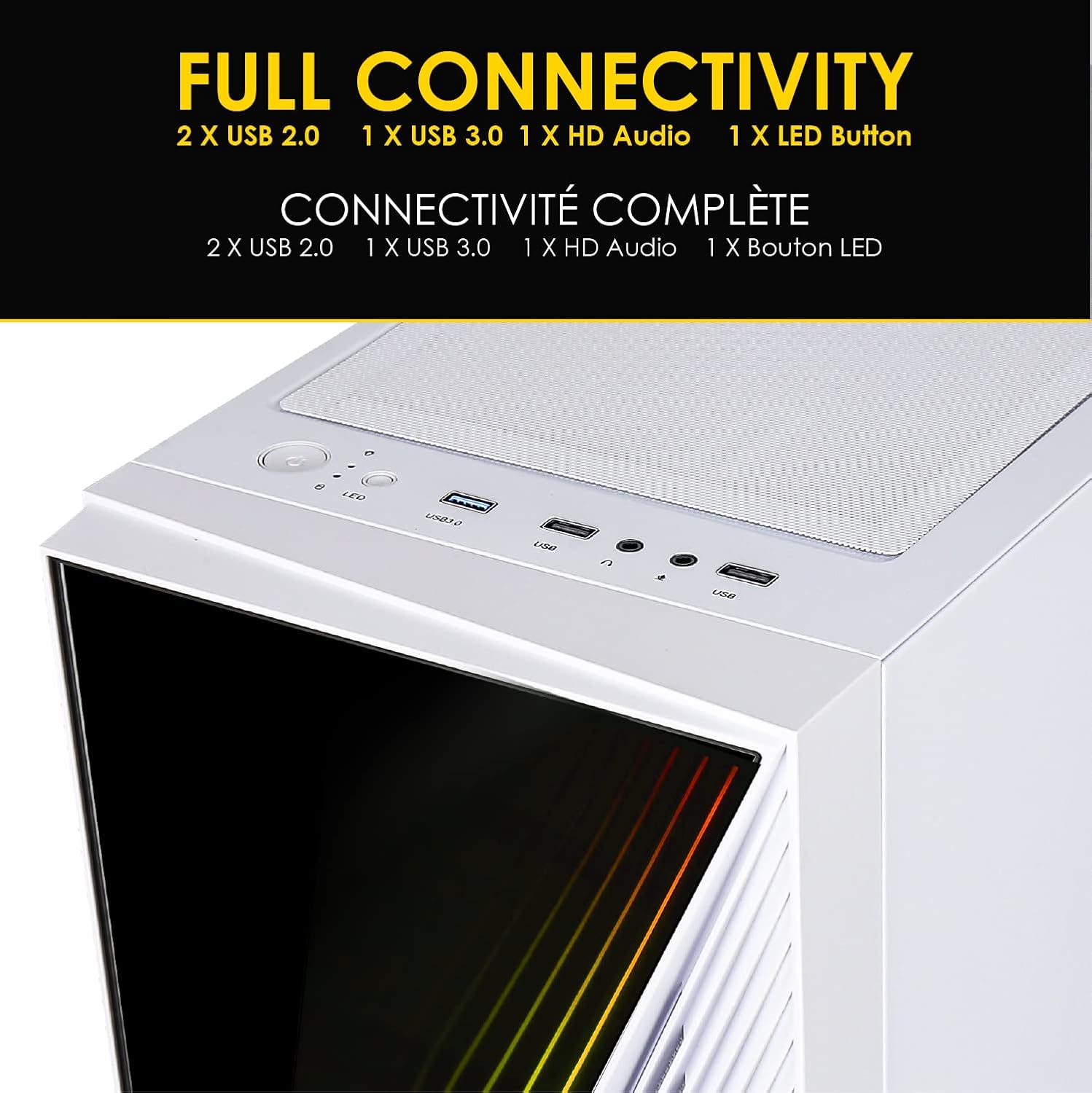 Empire Gaming Case PC Gamer Crystal ARGB Mid-Tower, Bianco - immagine 2