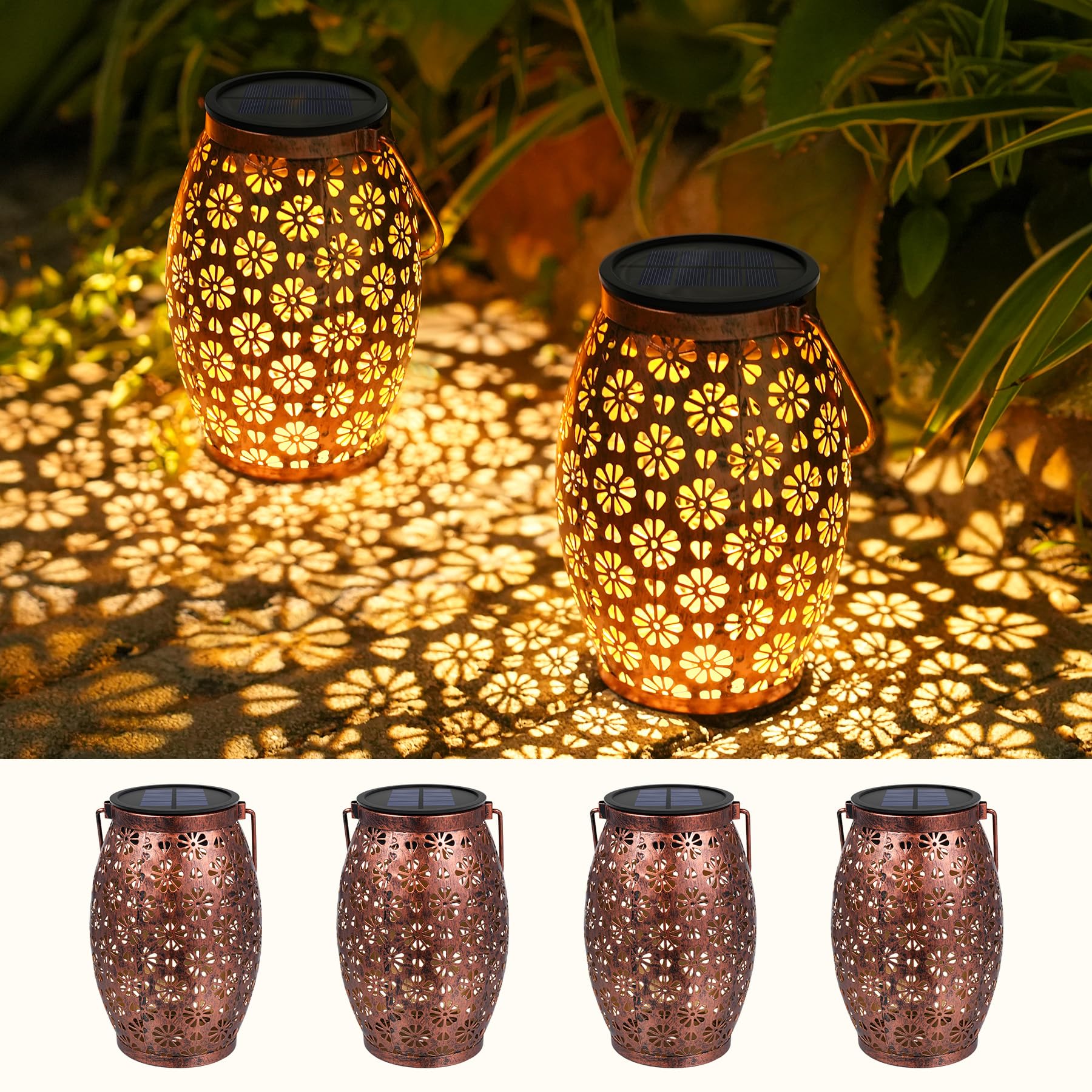 Lanterna Solare da Esterno in Metallo, 4 Pezzi