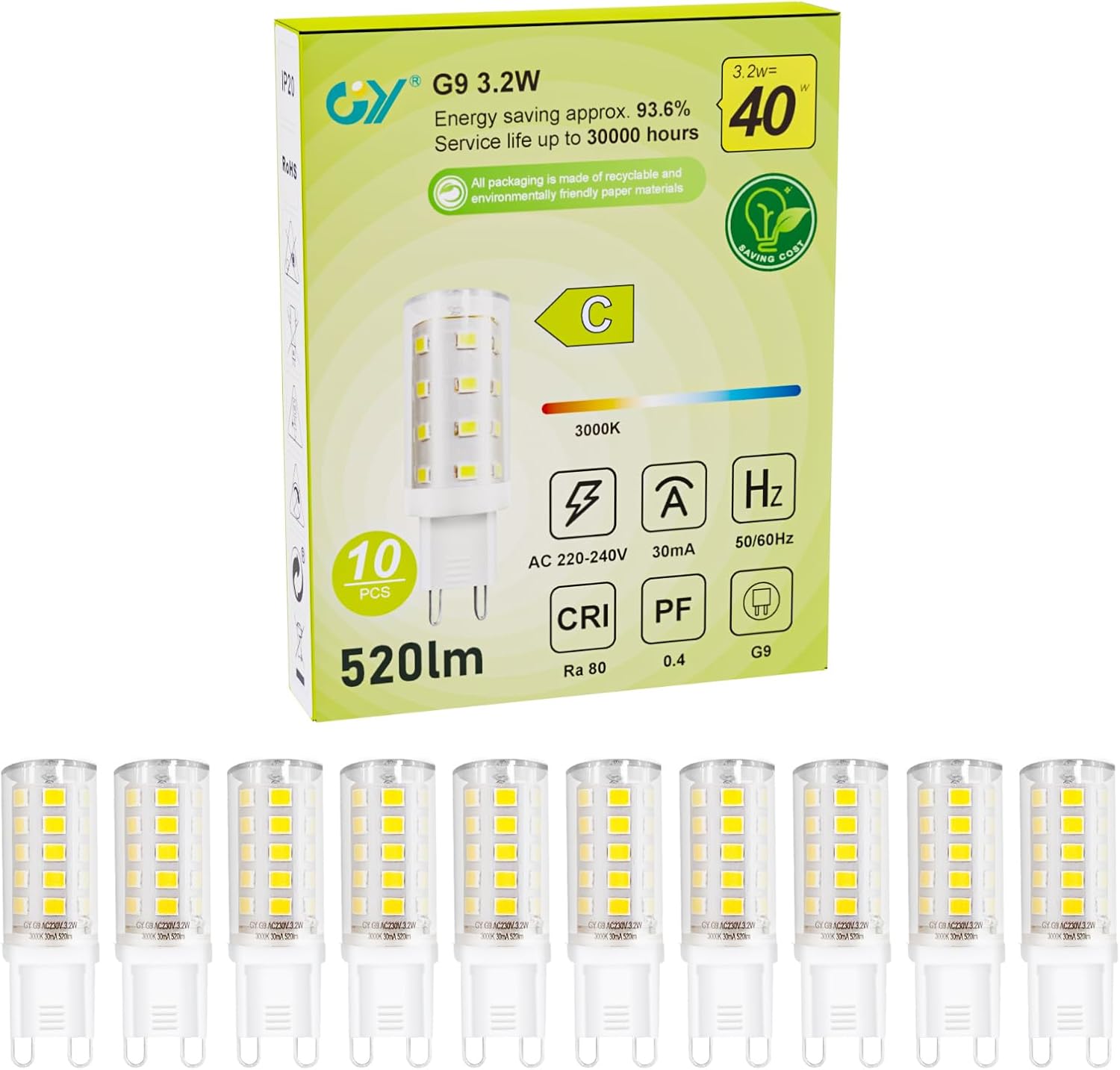 Gy Lampadine LED G9 3.2W Luce Calda 3000K (10 Pezzi) - immagine 1