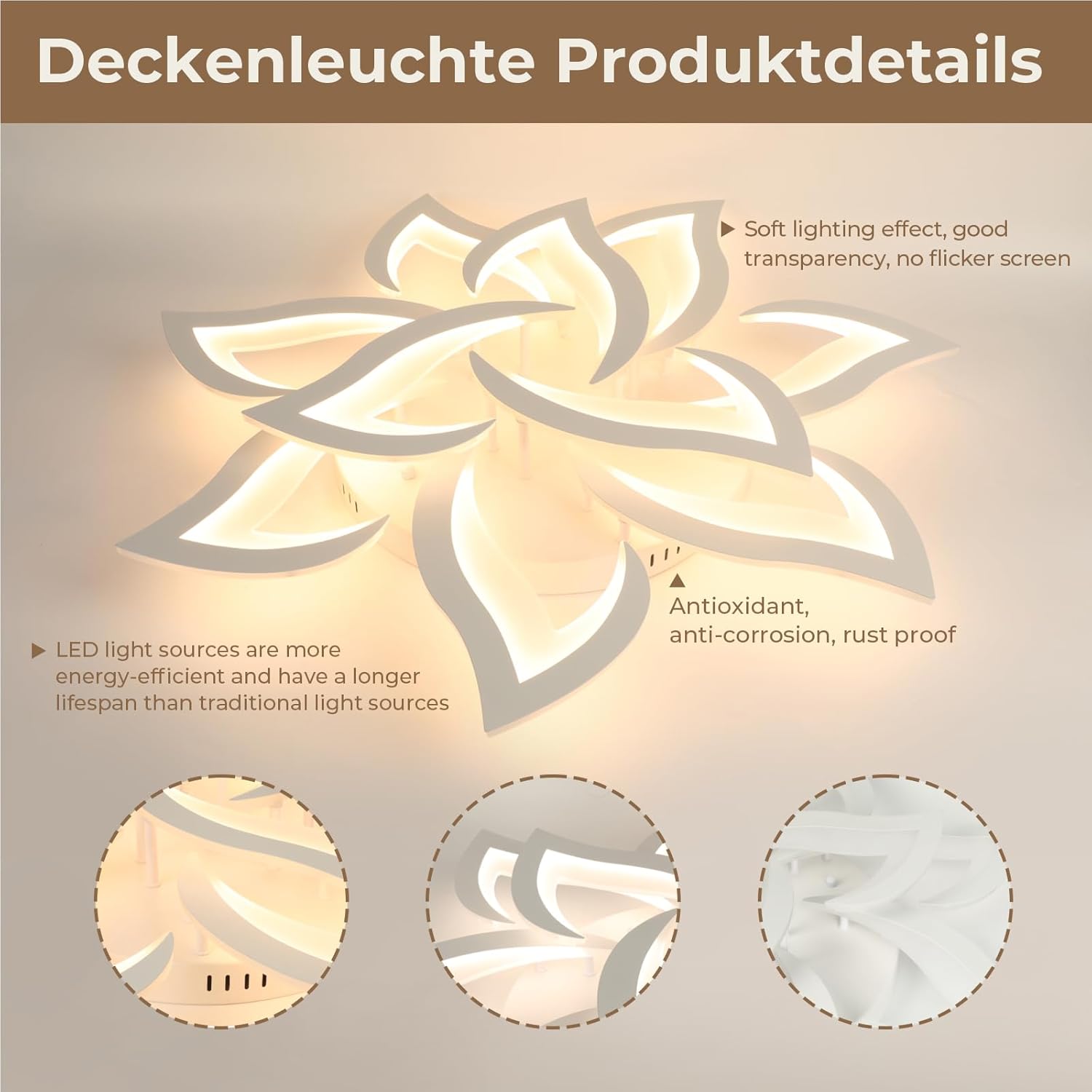 Plafoniera LED Soffitto Dimmerabile 10 Teste Ø80cm - immagine 4