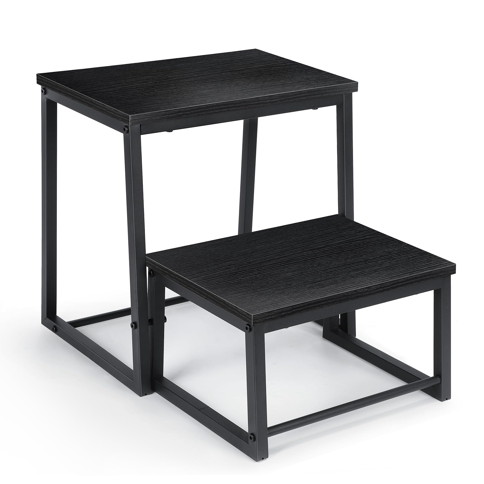 Sgabello Pieghevole 2 Gradini 3 in 1 in Legno Nero