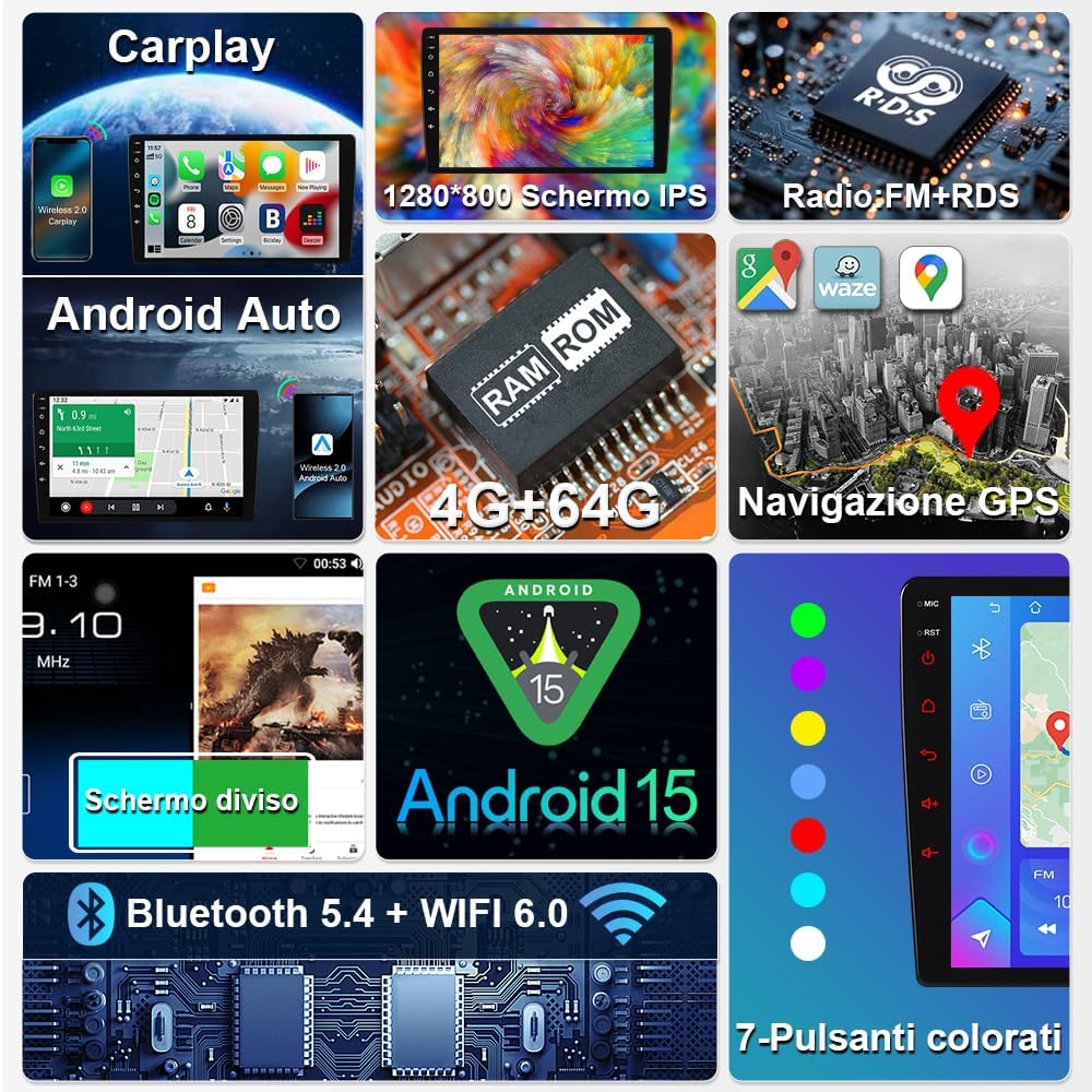 Autoradio Android 15 9" IPS per VW Golf 5 6 Passat Polo - immagine 3