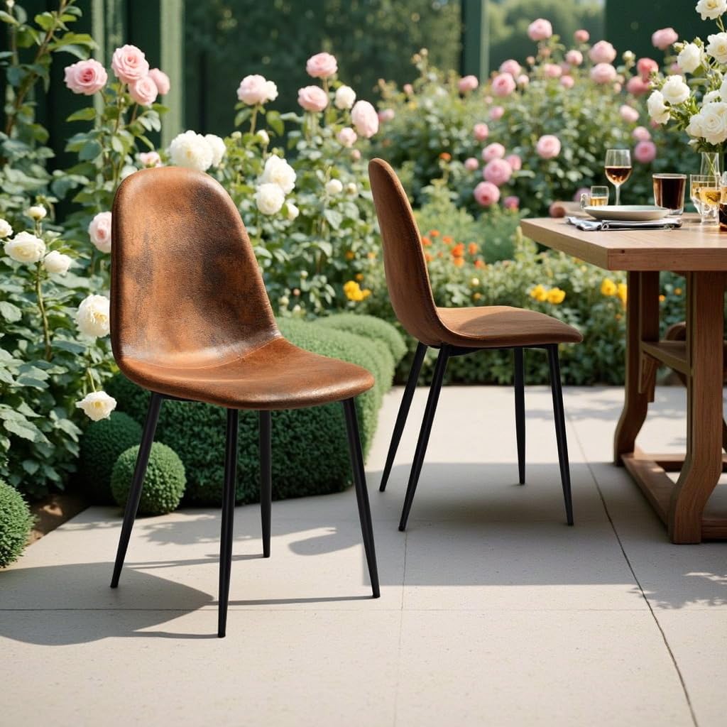Furniturer 4 Sedie da Tavolo Giardino in Camoscio Marrone