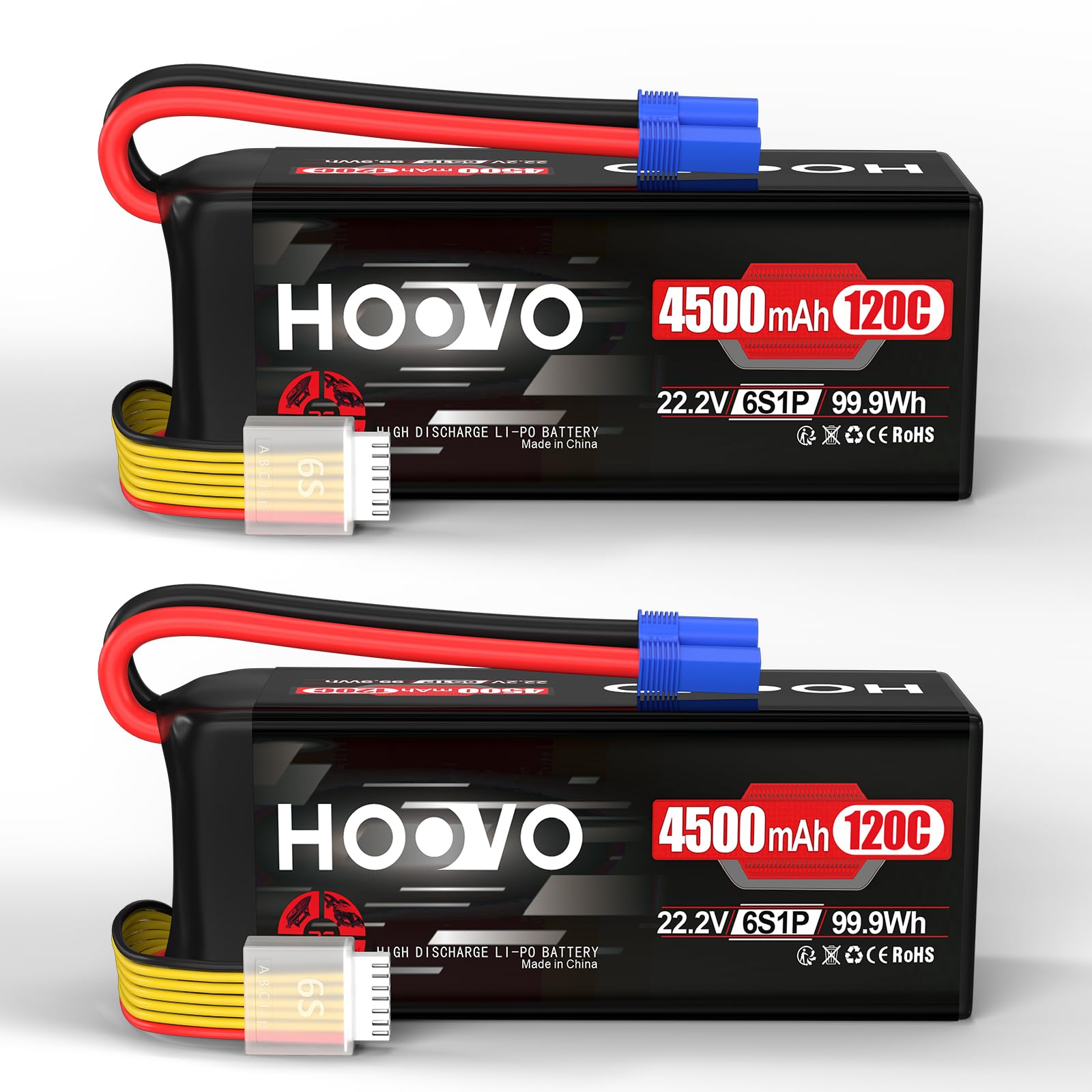 Hoovo 6S Lipo Batteria 22.2V 4500mAh 120C (2 Pezzi)