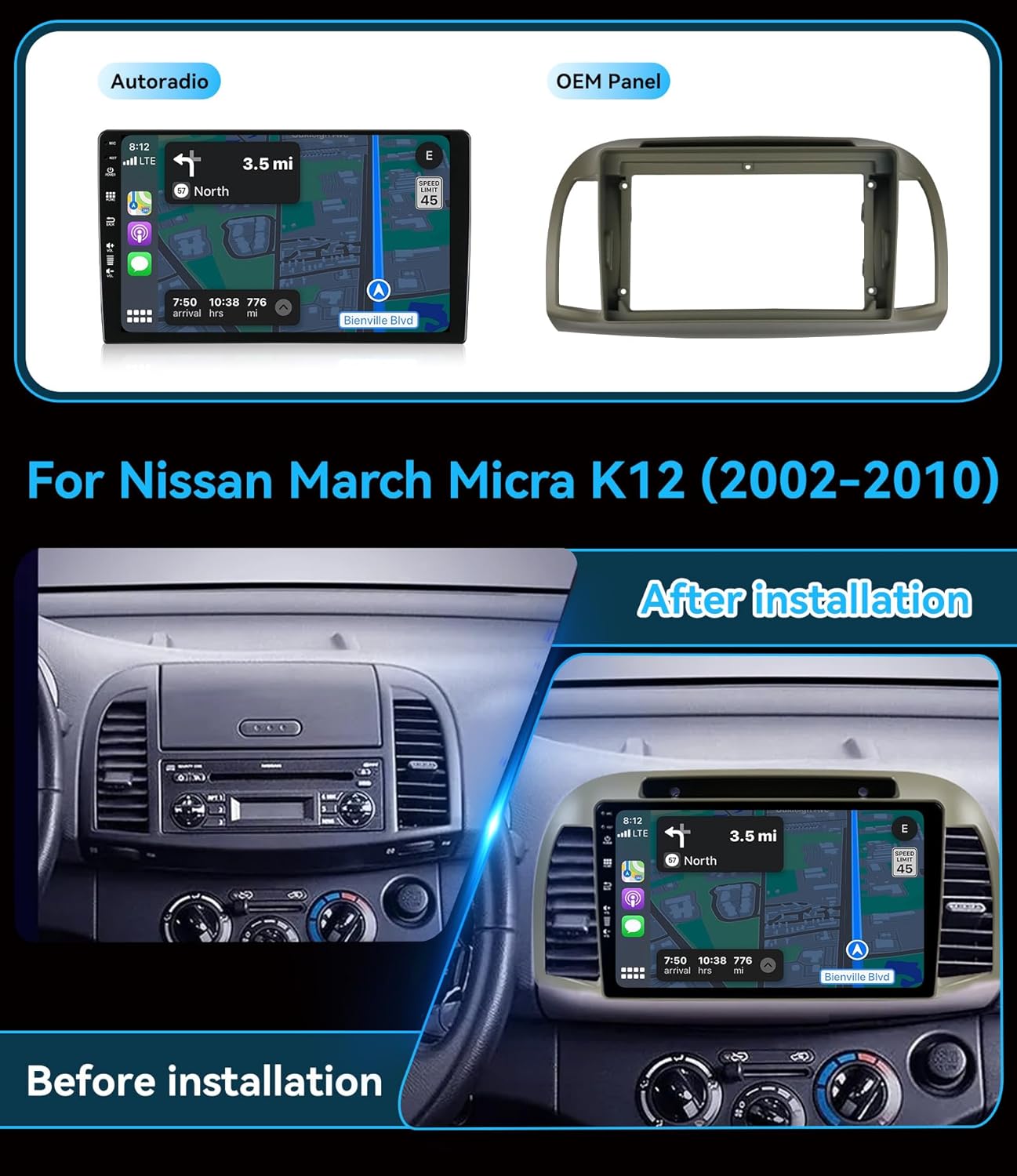 MSD Autoradio 9" per Nissan March Micra K12 (2002-2010) - immagine 3