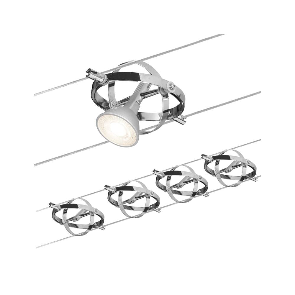 Paulmann sistema di cavi per faretti, 94144, set Cardan, estensibile, massimo 4 pezzi da 10 W l’uno, cromato opaco/cromato, lampada da appendere, senza lampadine
