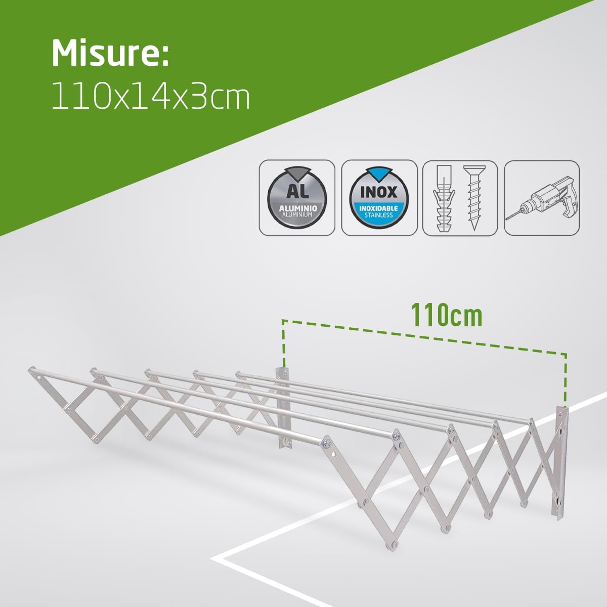 Amig Stendibiancheria Estensibile da Parete 110x14x3cm - immagine 6