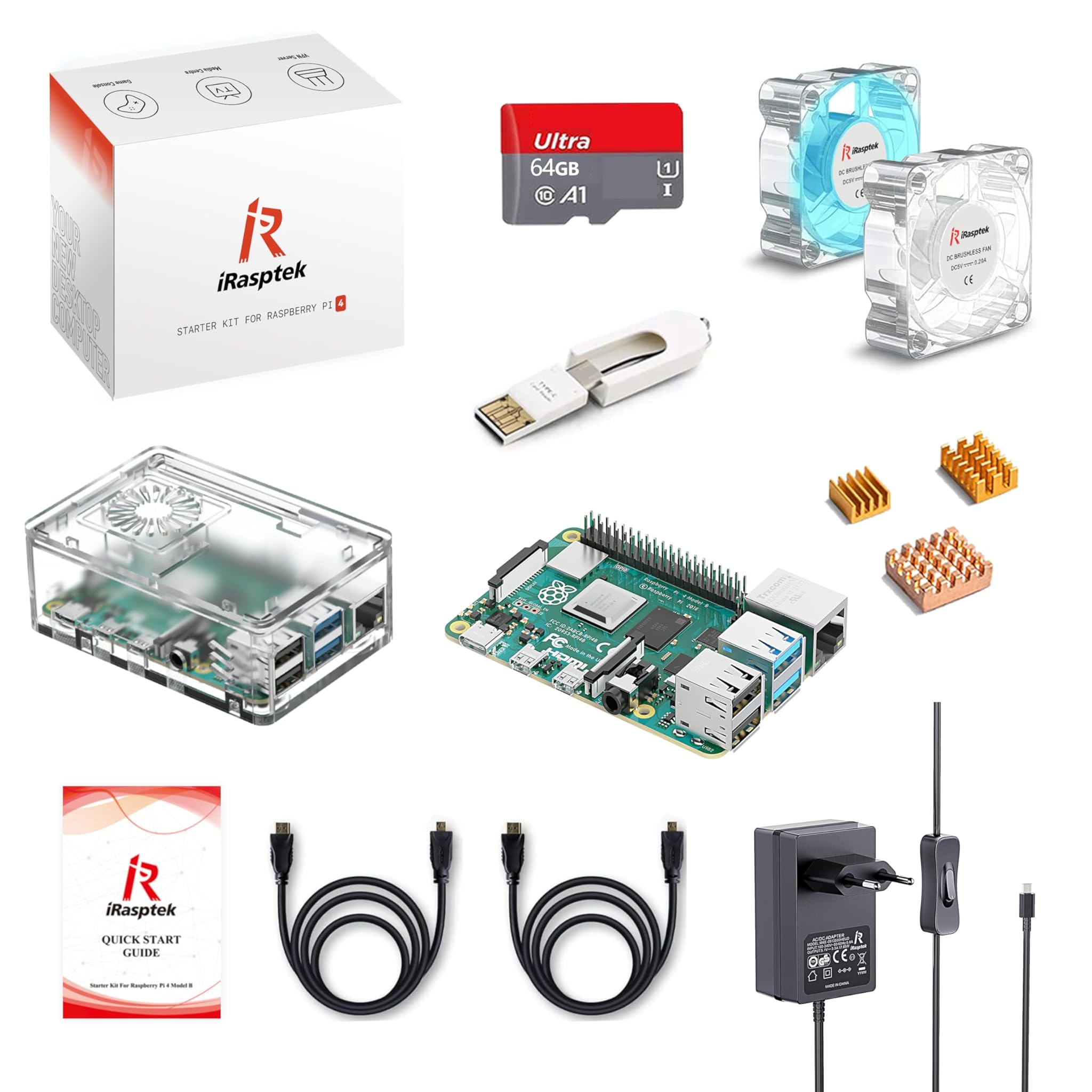 Irasptek Kit Avvio Raspberry Pi 4B 4GB RAM 64GB SD