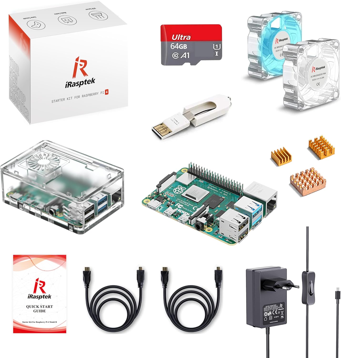 Irasptek Kit Avvio Raspberry Pi 4B 4GB RAM 64GB SD - immagine 1
