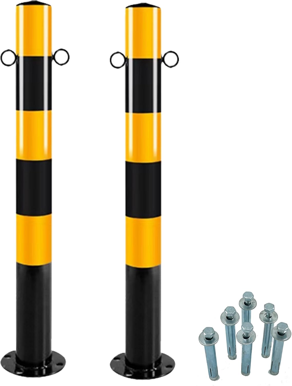 Dissuasore Stradali Nero Giallo, in Acciaio, Ø76mm H750mm (Pacco da 2)