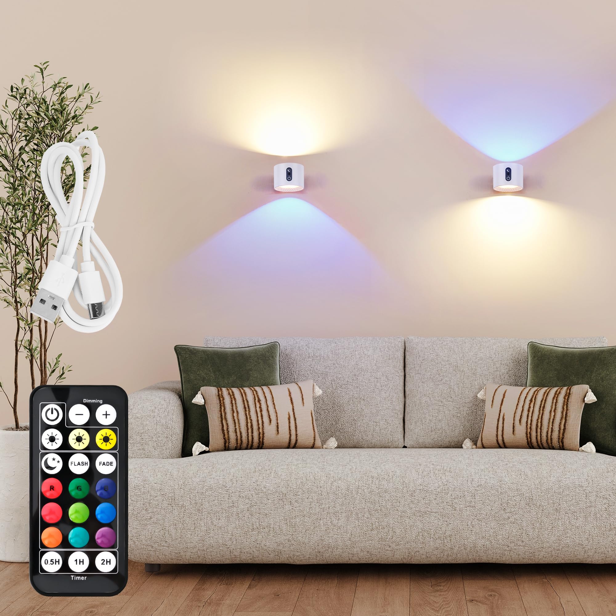 Luminexdesigns Set 2 Luci Parete LED Interno Ricaricabili