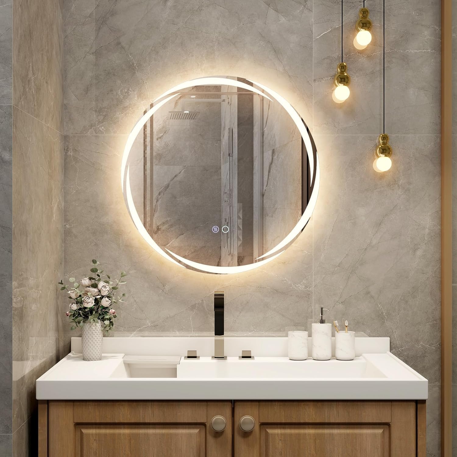 Fantask Specchio da Bagno LED Rotondo 60 cm