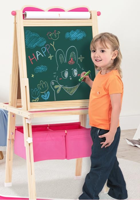 Cavalletto per Bambini in Legno, Lavagna Bianca Doppia