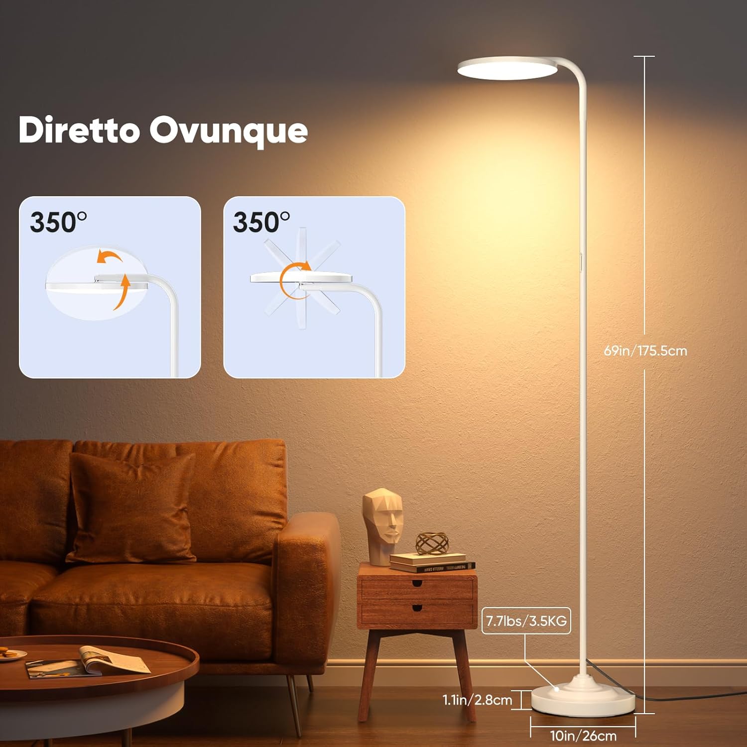 SIBRILLE Lampada da Terra LED 36W Dimmerabile, Bianco - immagine 4