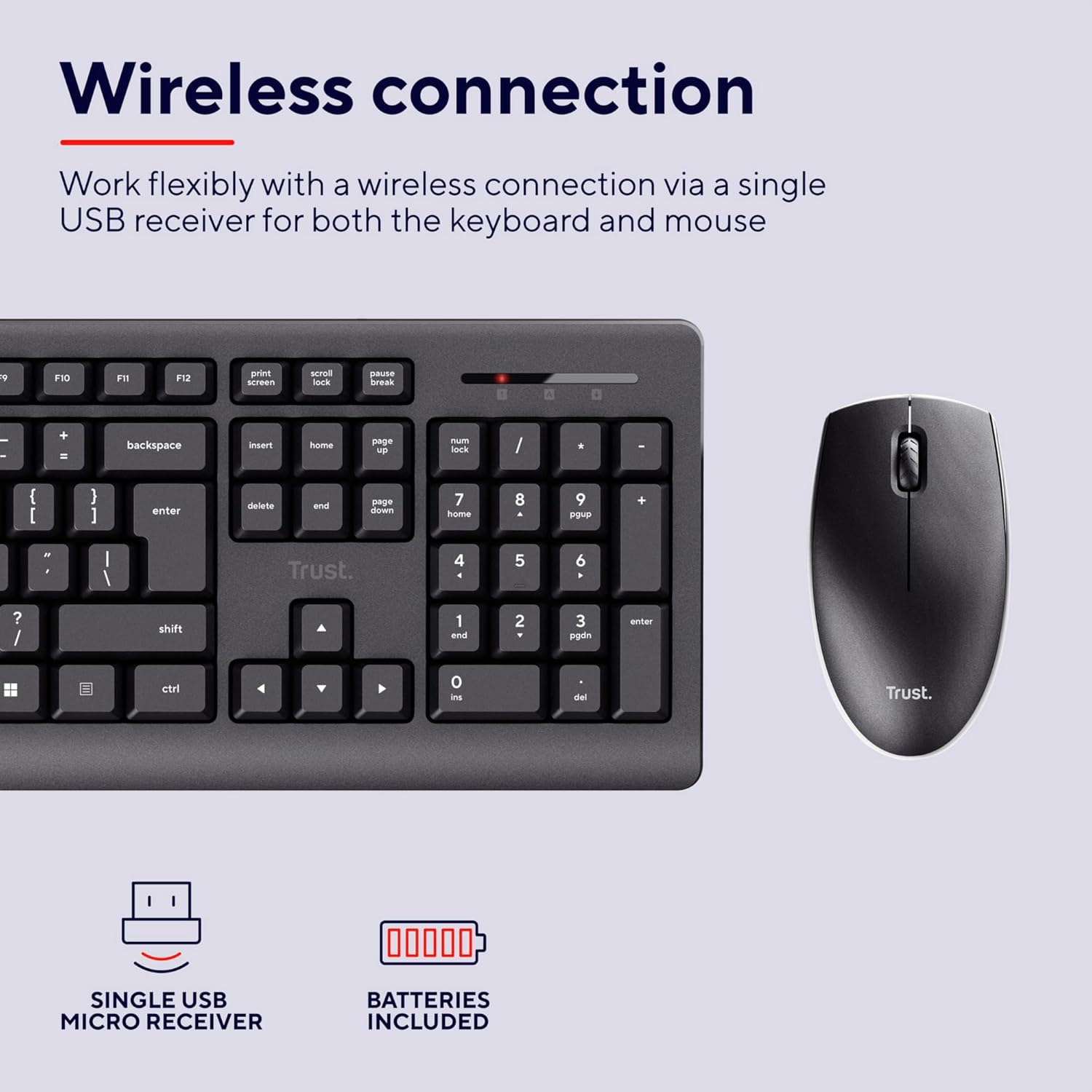 Trust Primo - Set Tastiera e Mouse Wireless QWERTY, Nero - immagine 4