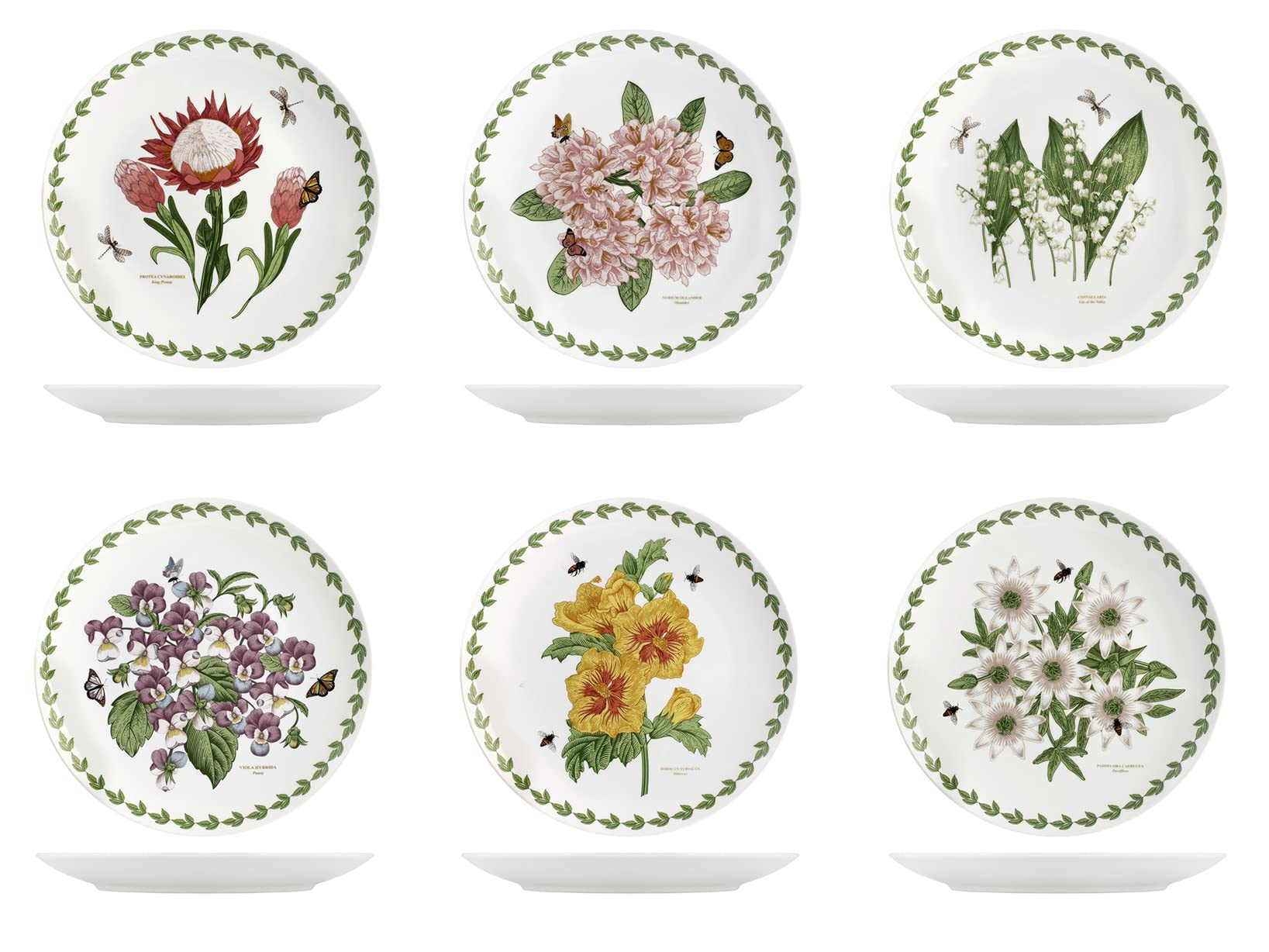 H&h set 6 piatti piani flowers in porcellana decori assortiti cm27