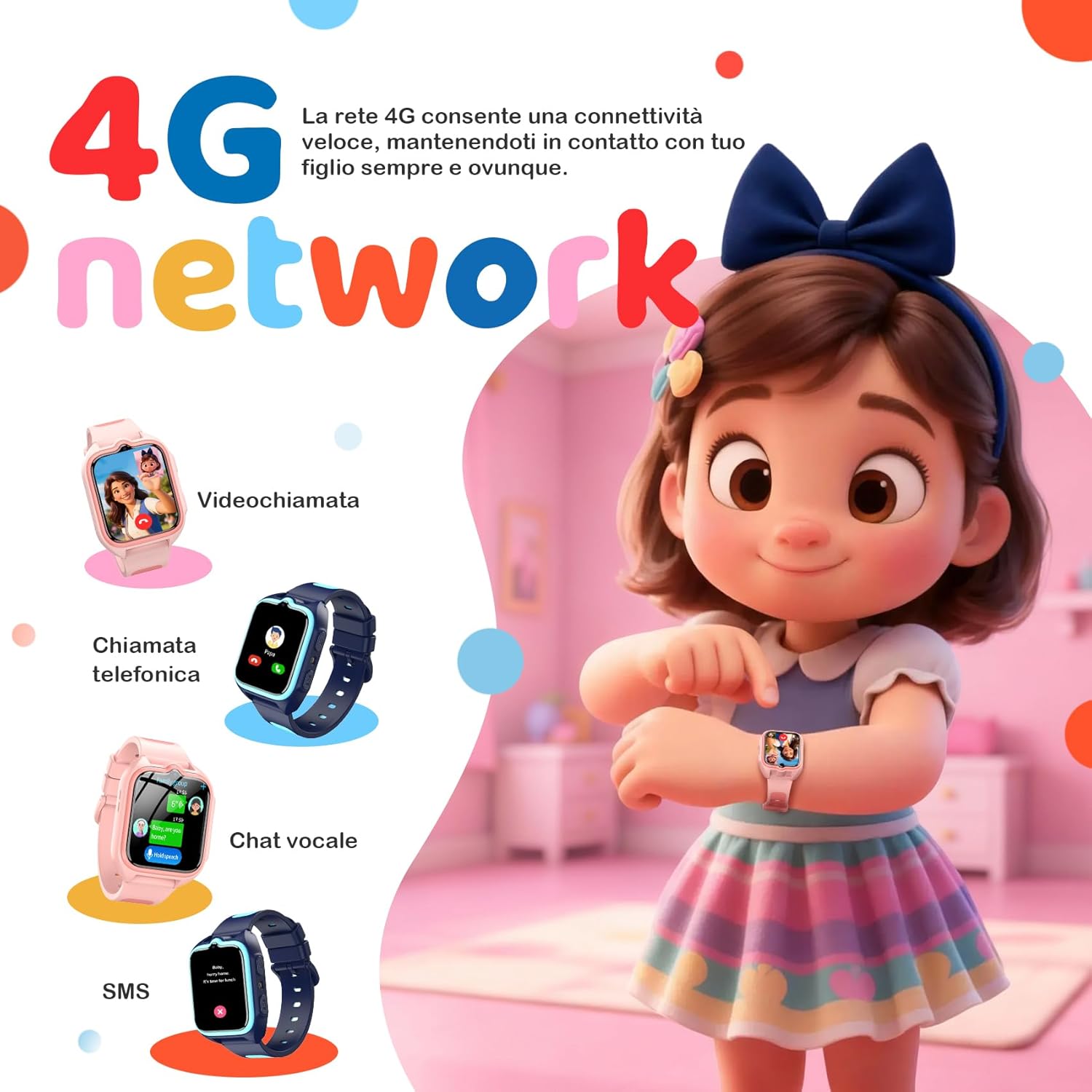 Smartwatch per Bambini 1.75" con Torcia LED, Blu - immagine 2