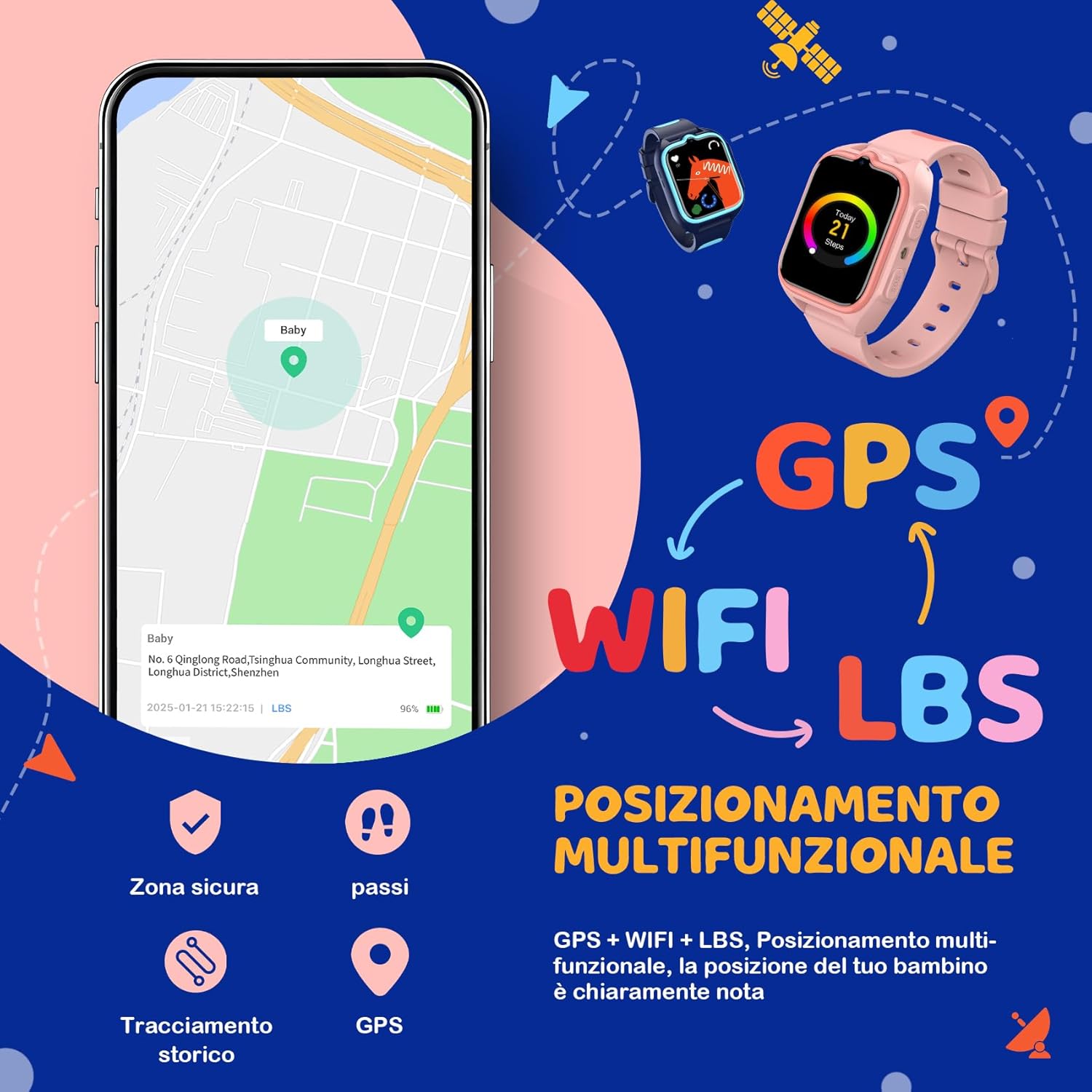 Smartwatch per Bambini 1.75" con Torcia LED, Blu - immagine 3