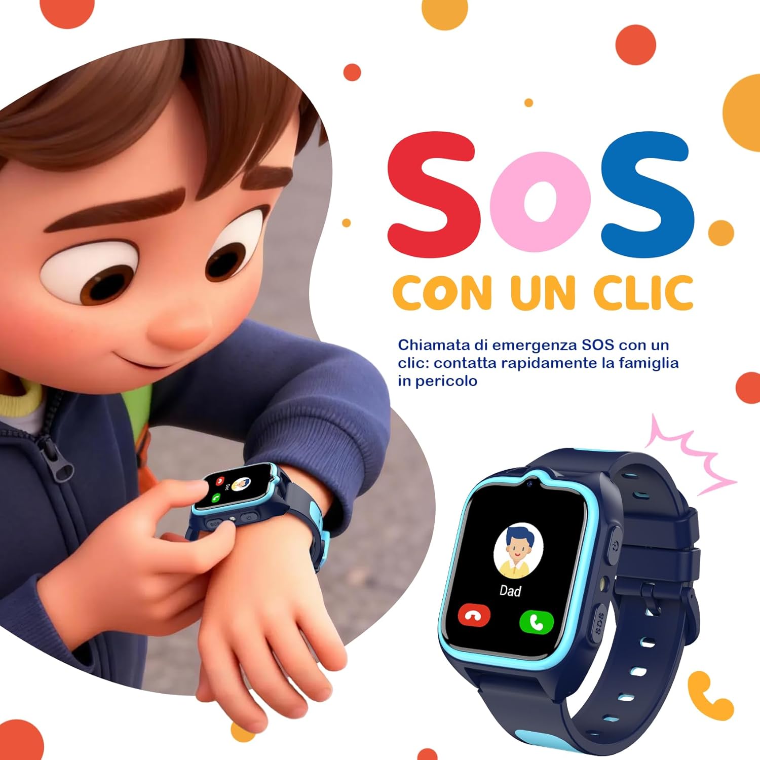 Smartwatch per Bambini 1.75" con Torcia LED, Blu - immagine 5