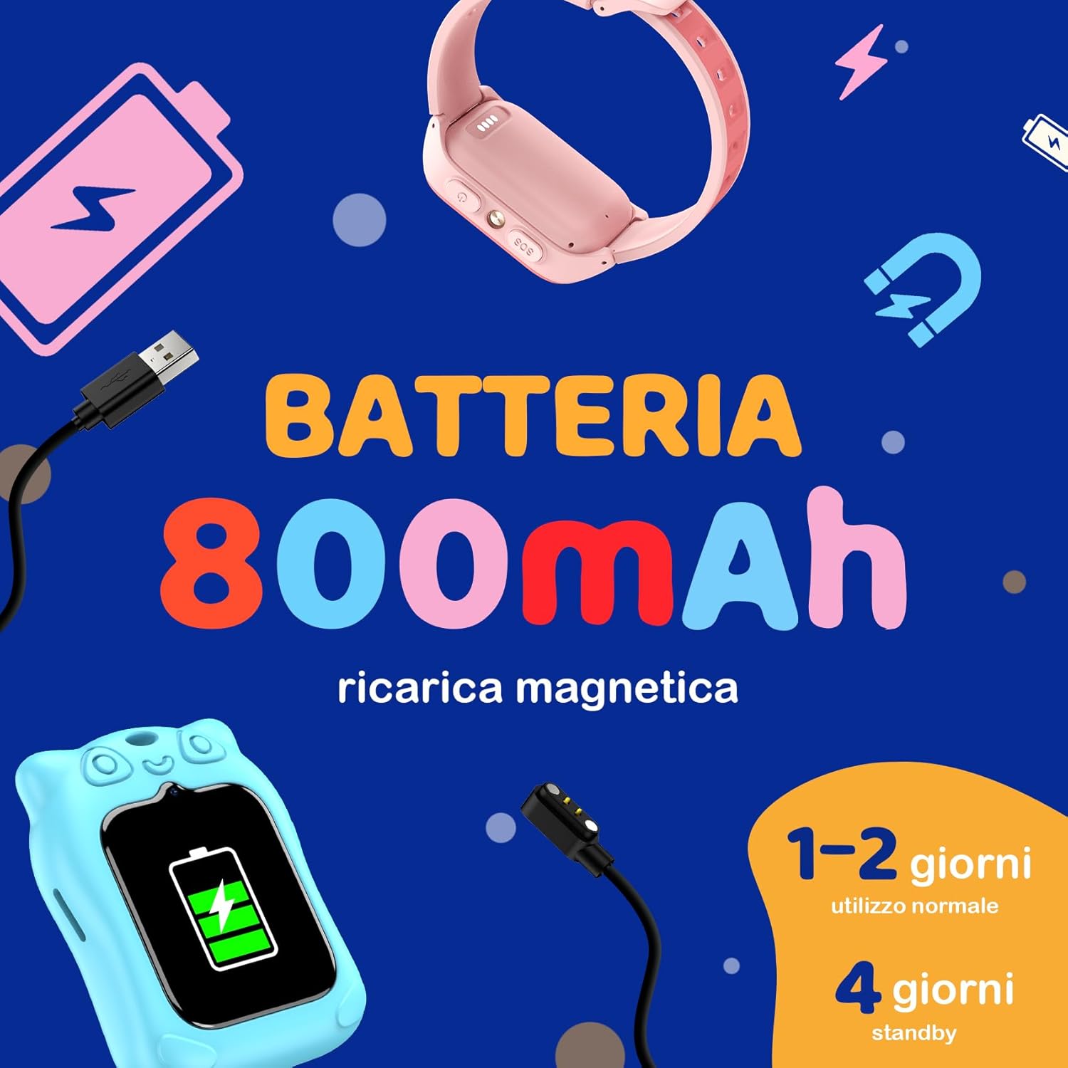 Smartwatch per Bambini 1.75" con Torcia LED, Blu - immagine 6