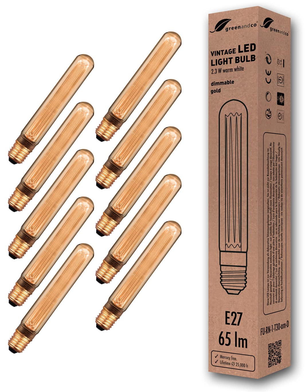 Greenandco - 10x Lampadine LED Vintage E27 T30 2.3W