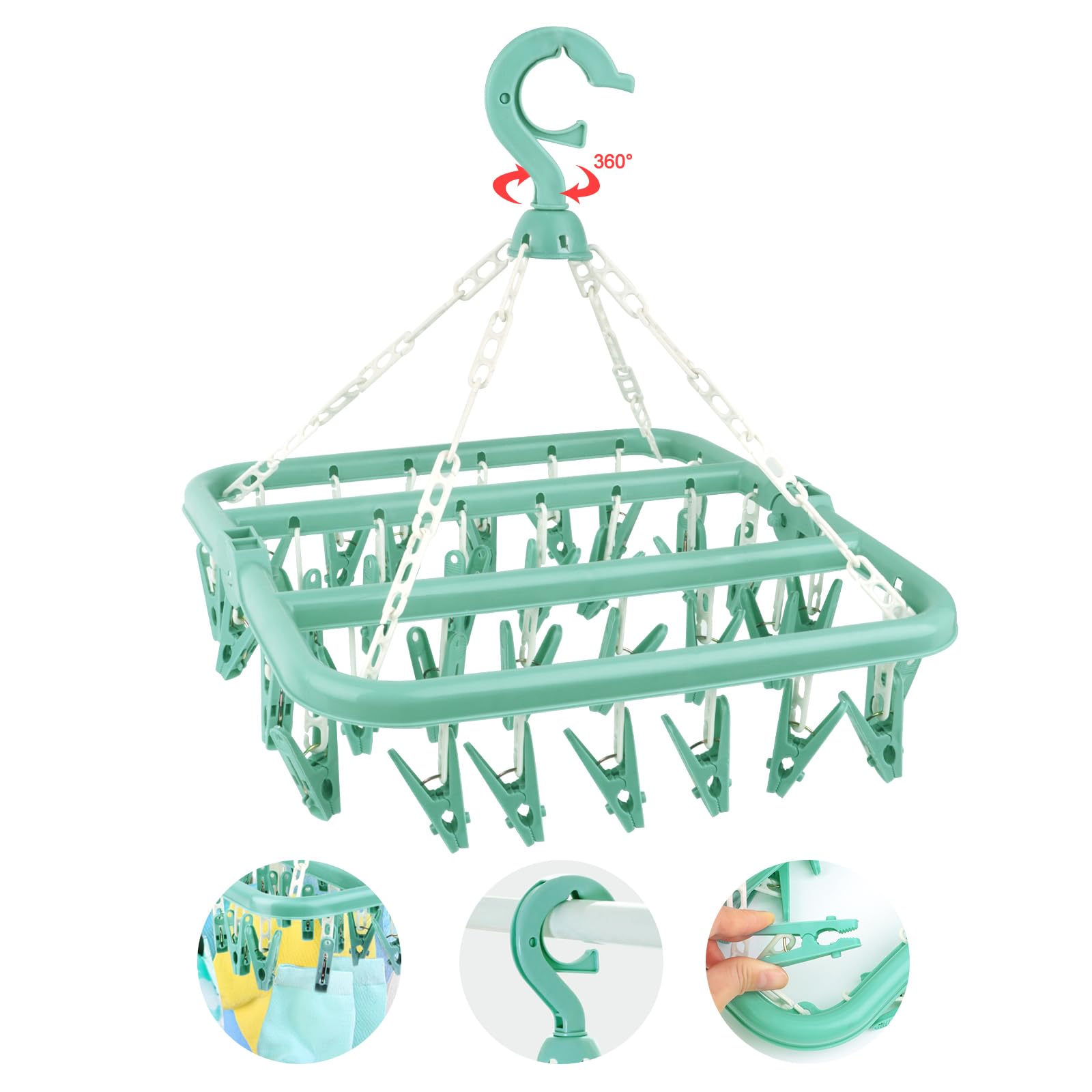 Lwmtt Appendiabiti per Calzini Pieghevole 32 Pinze, Verde