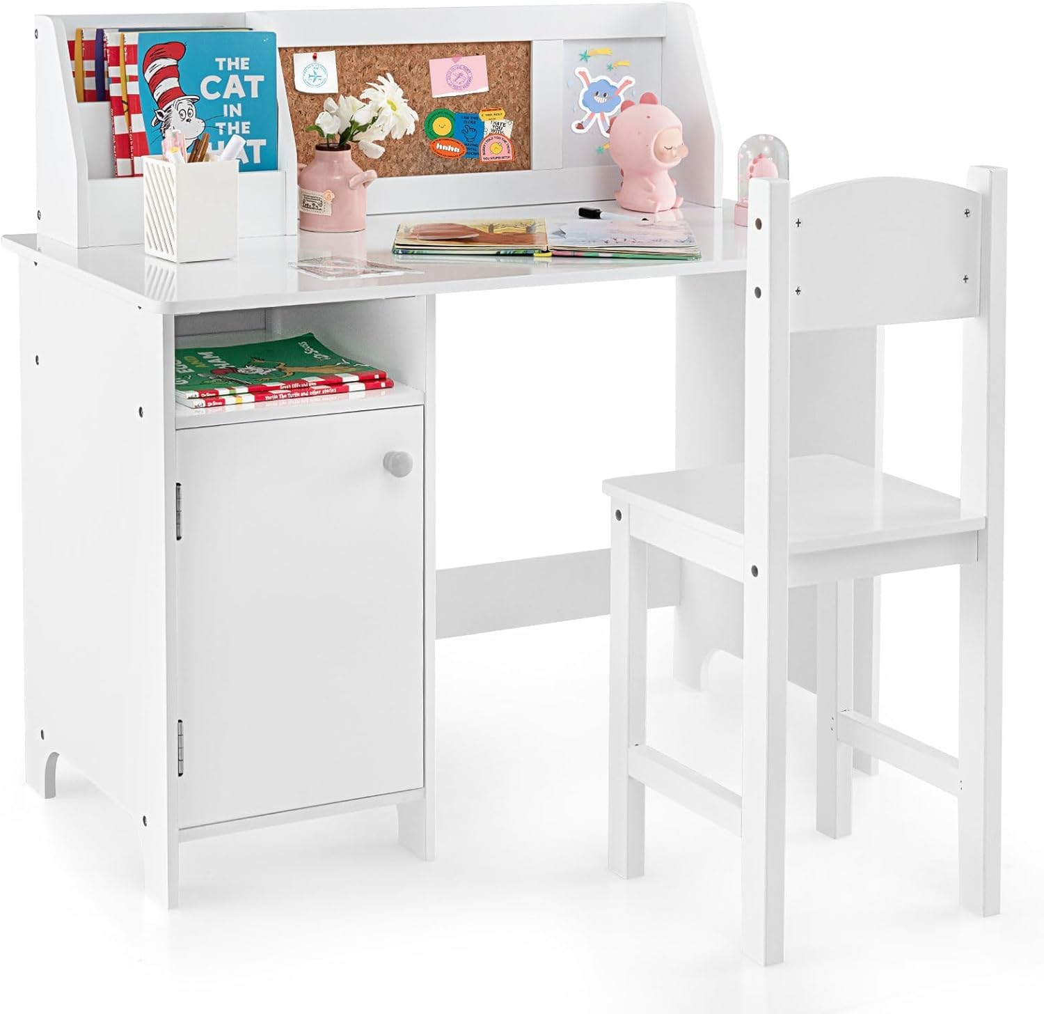 Fantask Set scrivania per bambini con sedia in legno, bianco
