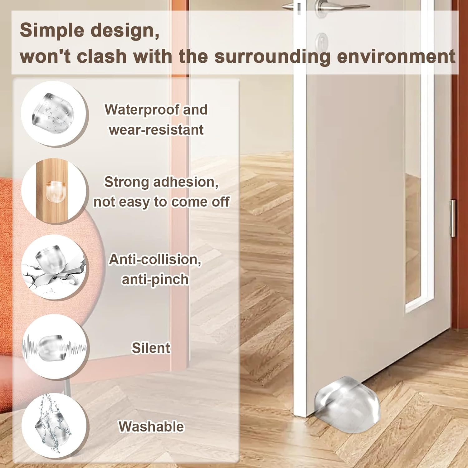 6 Pezzi Fermaporta da Pavimento Adesivi Trasparenti - immagine 5