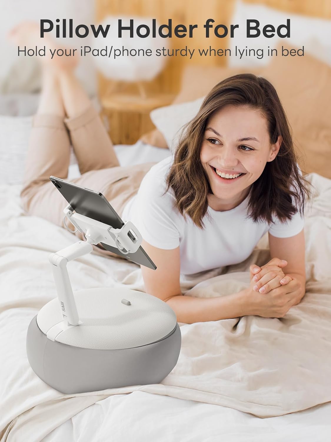 Saiji Cuscino per Tablet e Supporto Telefono, Grigio - immagine 2