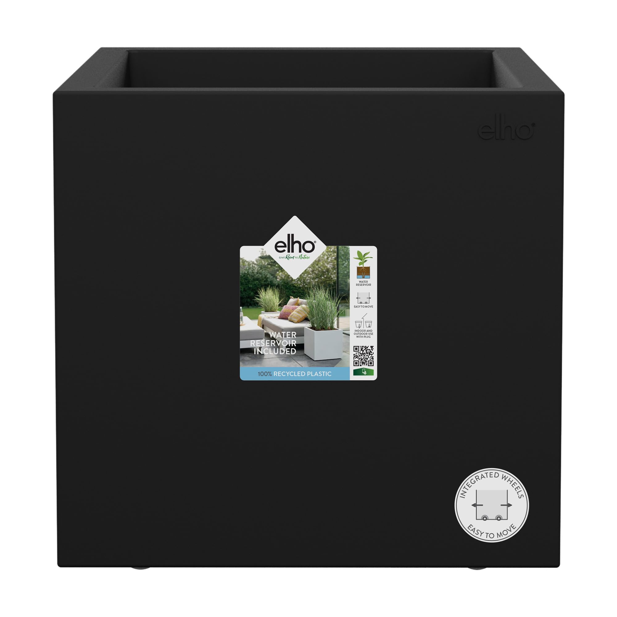 Elho Vivo Next Square 40 - Fioriera per Interno esterno - Ø 39.0 x H 37.9 cm - Nero/Living Black