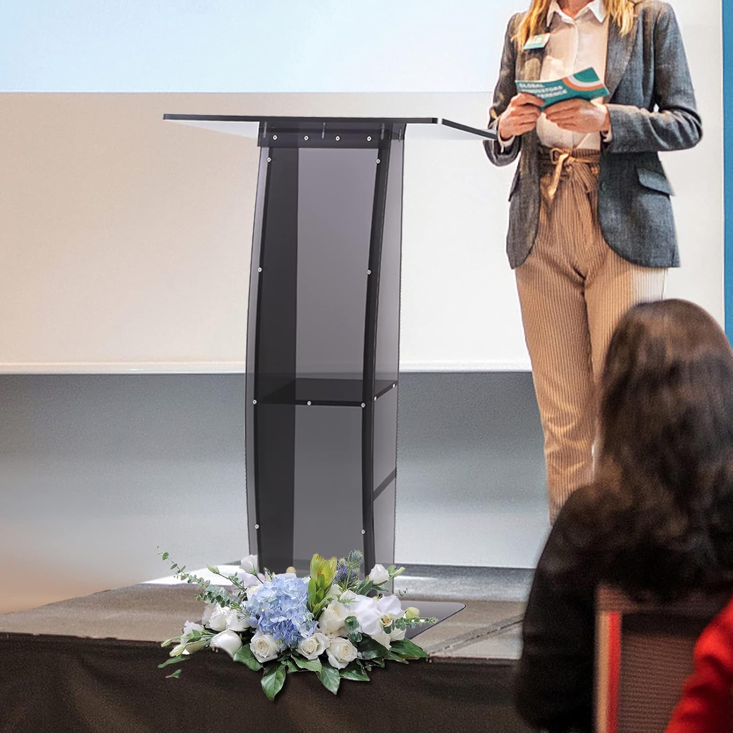 VEVOR Podio per Conferenze in Acrilico Nero - immagine 8