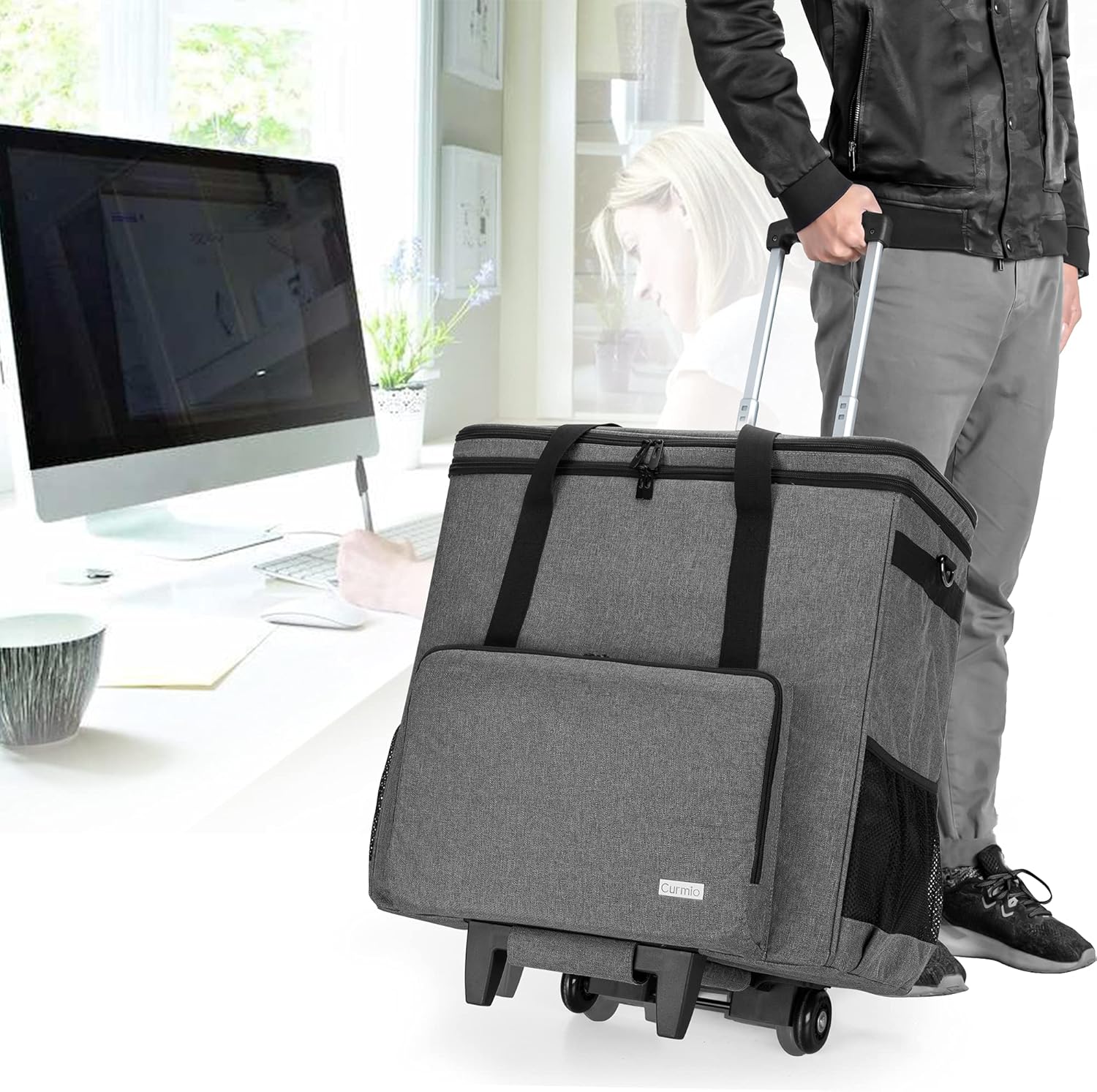 CURMIO Borsa da Viaggio per Computer Desktop, Grigio - immagine 8