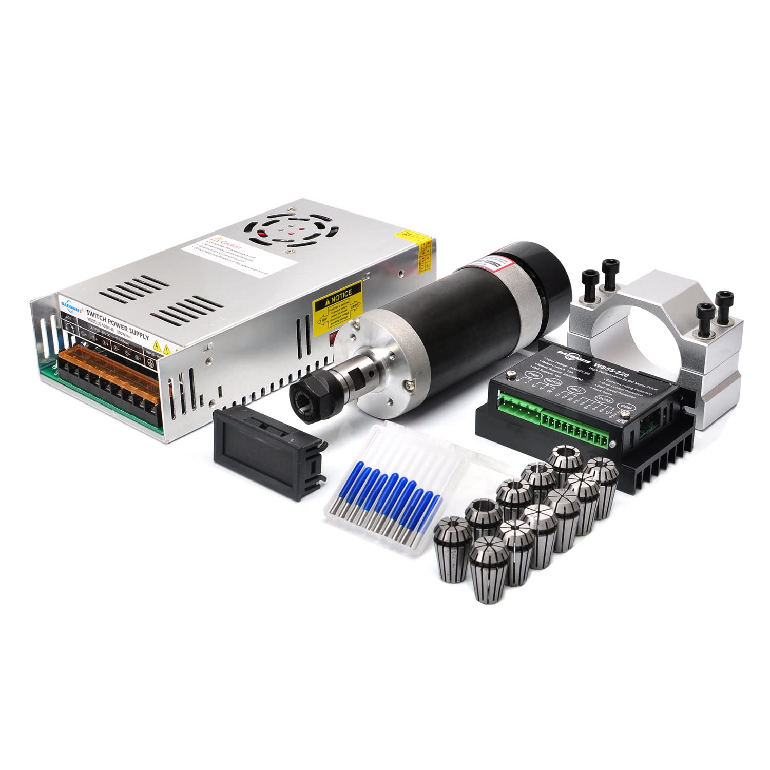 Kit Motore Mandrino Brushless CNC, 500w, ER16, 48V DC, 12000RPM