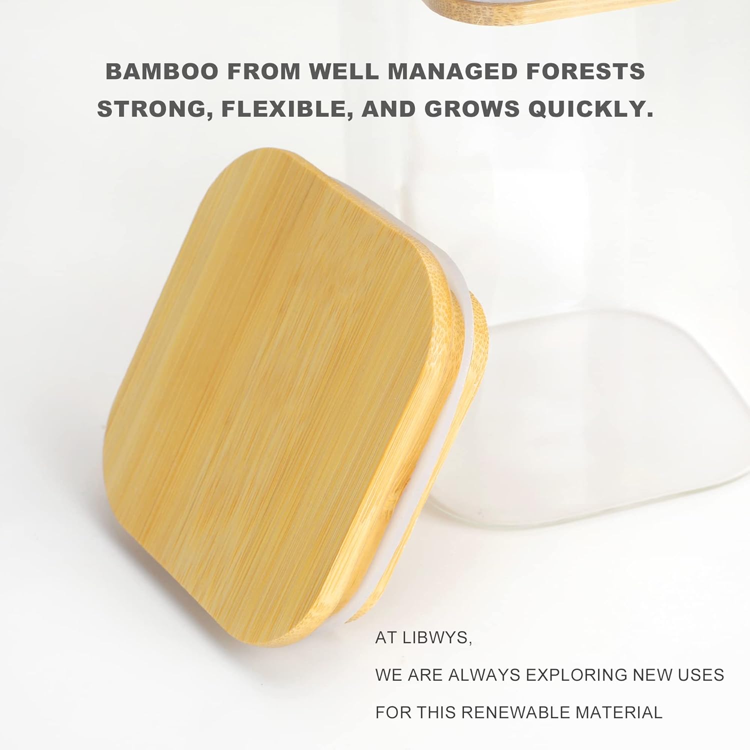 Libwys Set 12 Barattoli Rettangolari con Coperchio Bambù - immagine 4