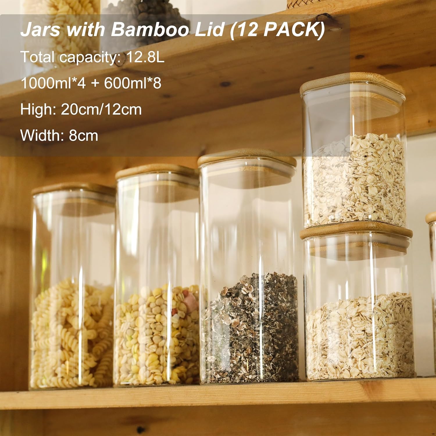 Libwys Set 12 Barattoli Rettangolari con Coperchio Bambù - immagine 6