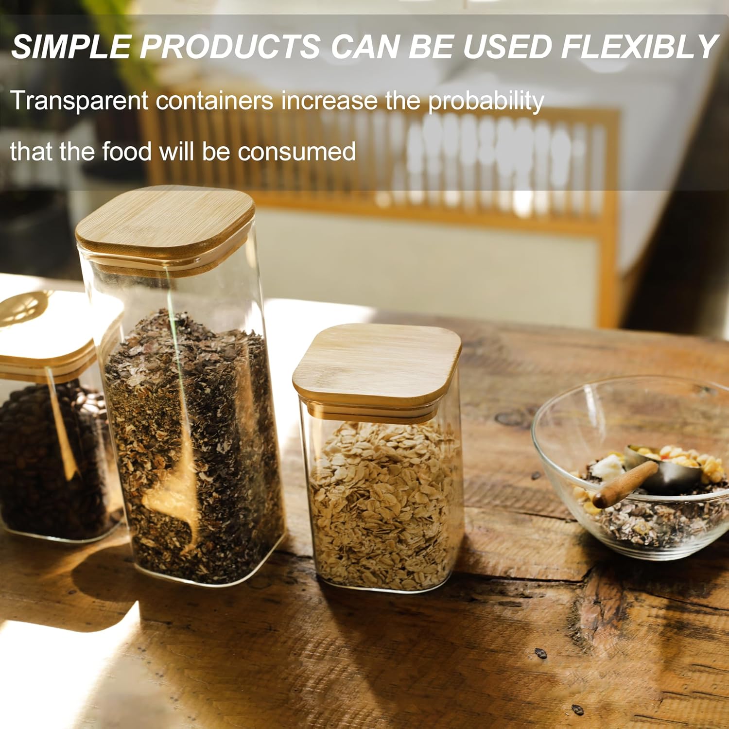 Libwys Set 12 Barattoli Rettangolari con Coperchio Bambù - immagine 7