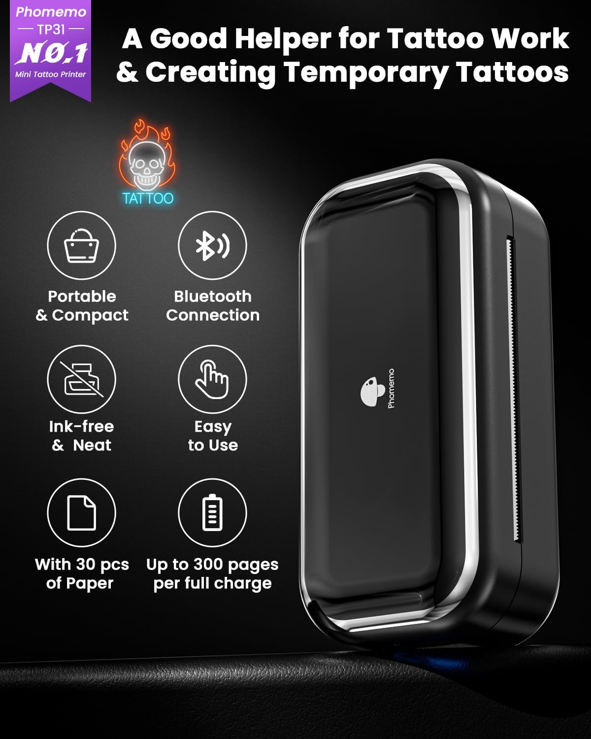 Phomemo TP31 - Stampante Stencil Tattoo Bluetooth - immagine 6