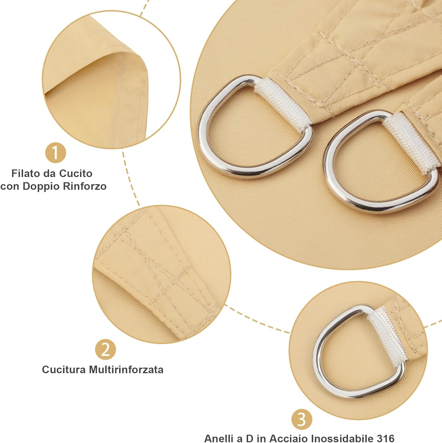 Axt Shade Vela Ombreggiante Impermeabile Rettangolare 3x4m, Sabbia - immagine 4