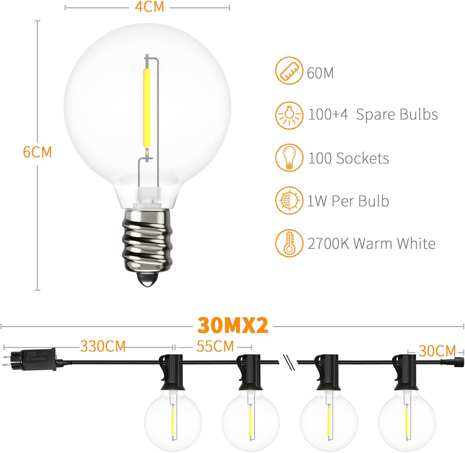 Yuucio Catena Luminosa LED G40 60m per Esterni - immagine 3
