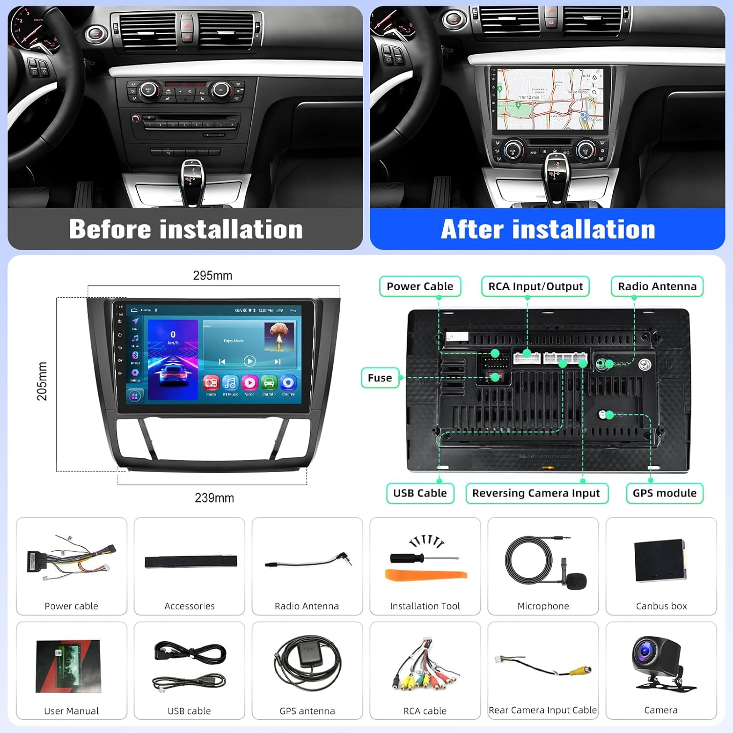 Camecho Autoradio Android 13 per BMW Serie 1 E81-E88 - immagine 2