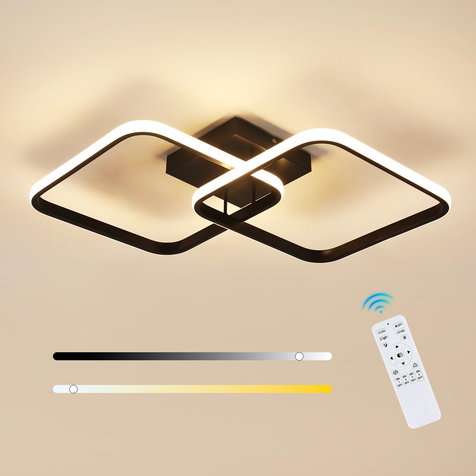 Osairous Plafoniera LED Soffitto Dimmerabile 50W Nera 64CM