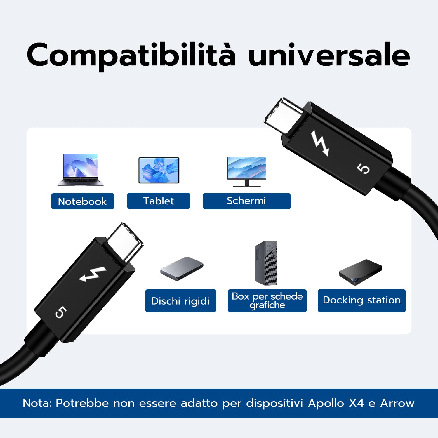 Mcbazel Cavo Thunderbolt 5 80Gbps 240W, 1M - immagine 6