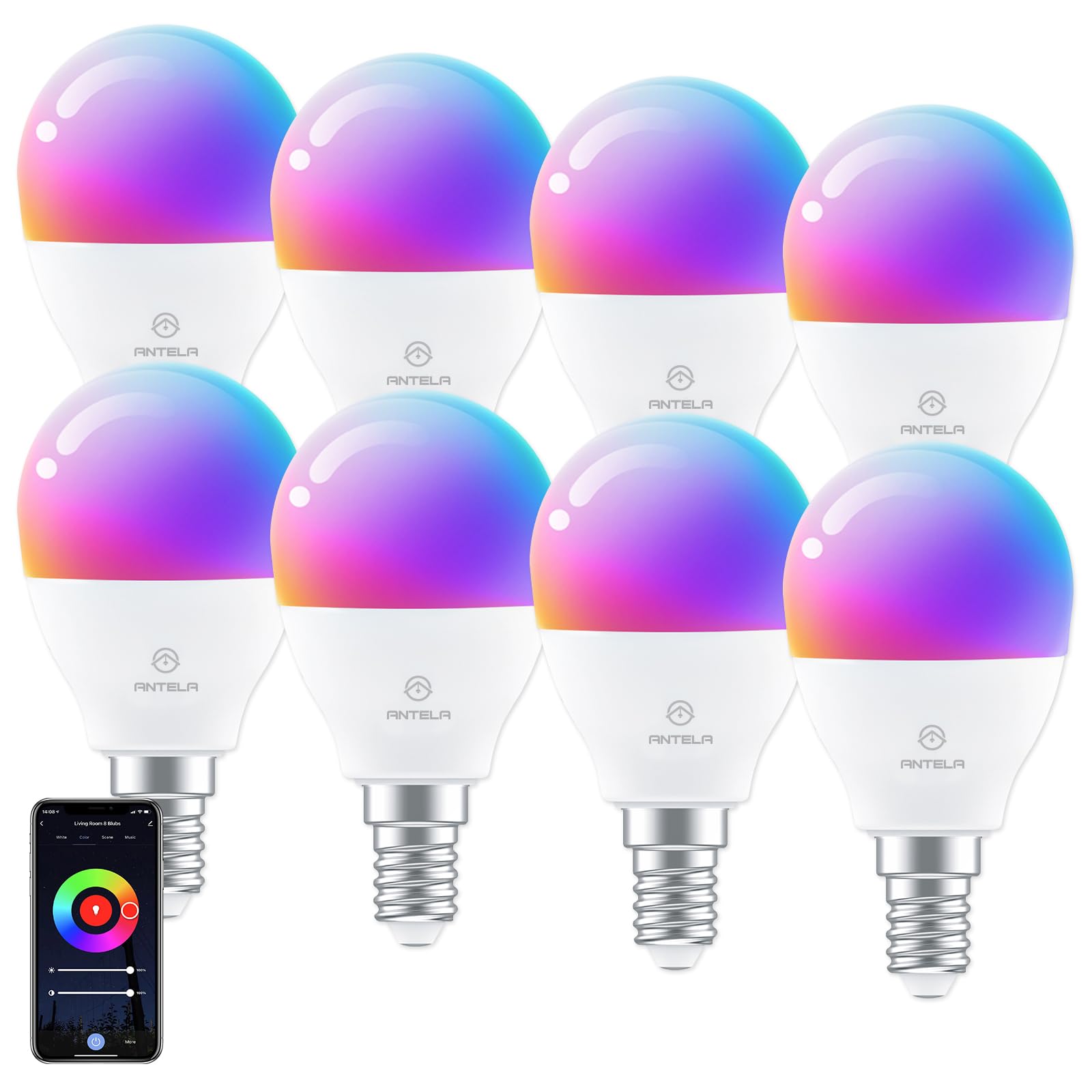 Antela Lampadina Alexa E14 Smart LED G45 RGB 4.5W (8Pezzi)
