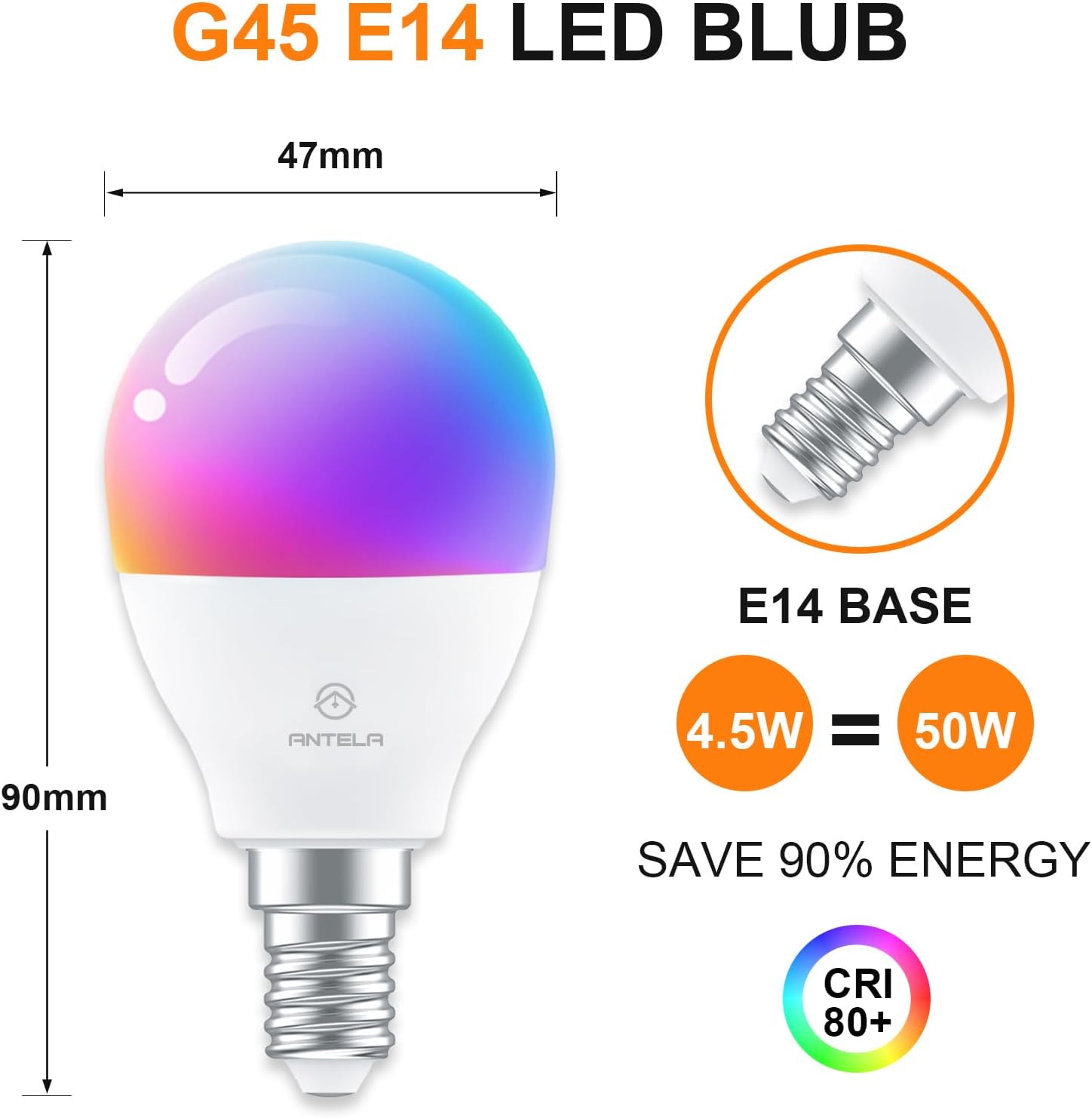 Antela Lampadina Alexa E14 Smart LED G45 RGB 4.5W (8Pezzi) - immagine 2