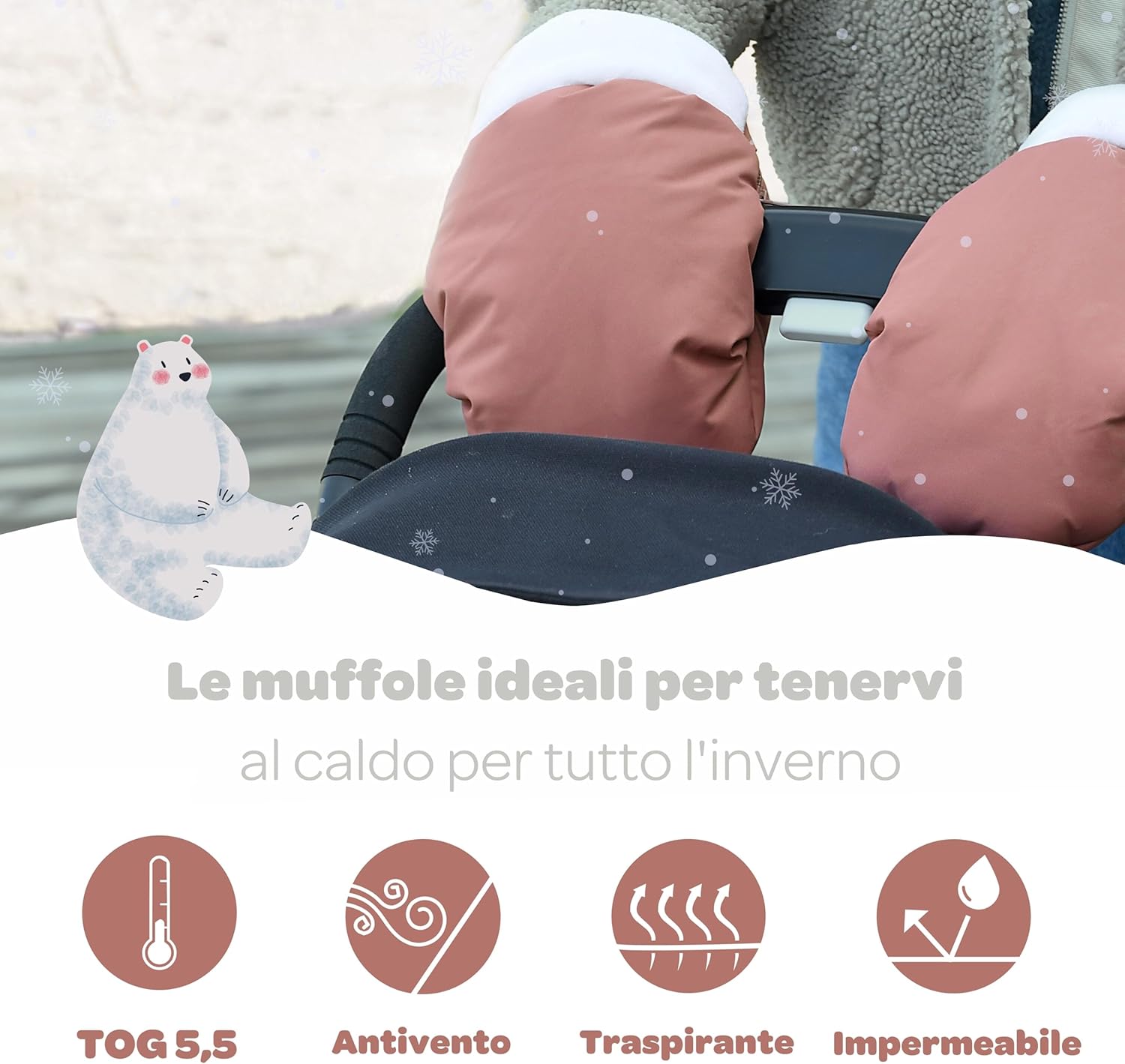 Béaba Guanti da Passeggino Ultra Caldi, Terracotta - immagine 3