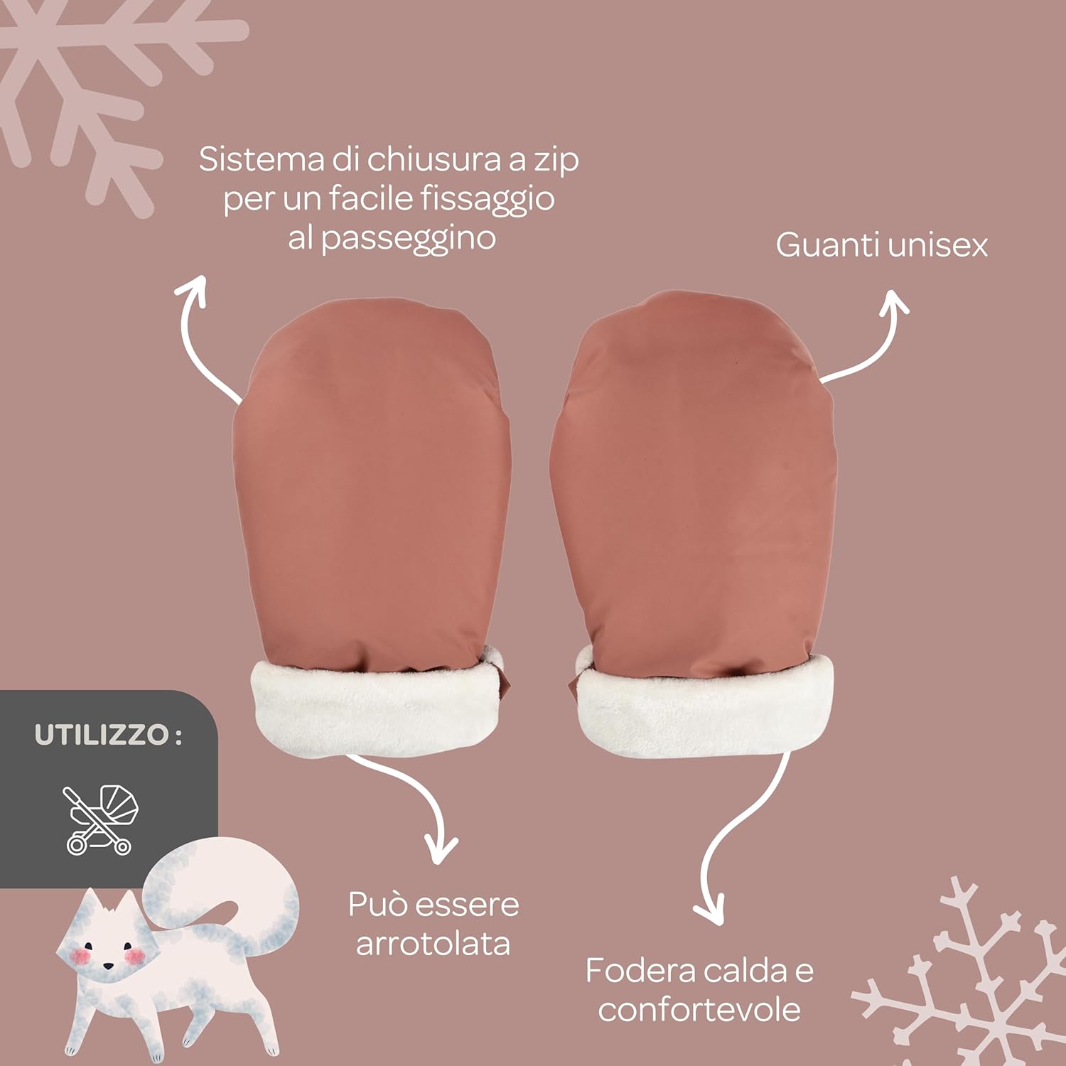 Béaba Guanti da Passeggino Ultra Caldi, Terracotta - immagine 4