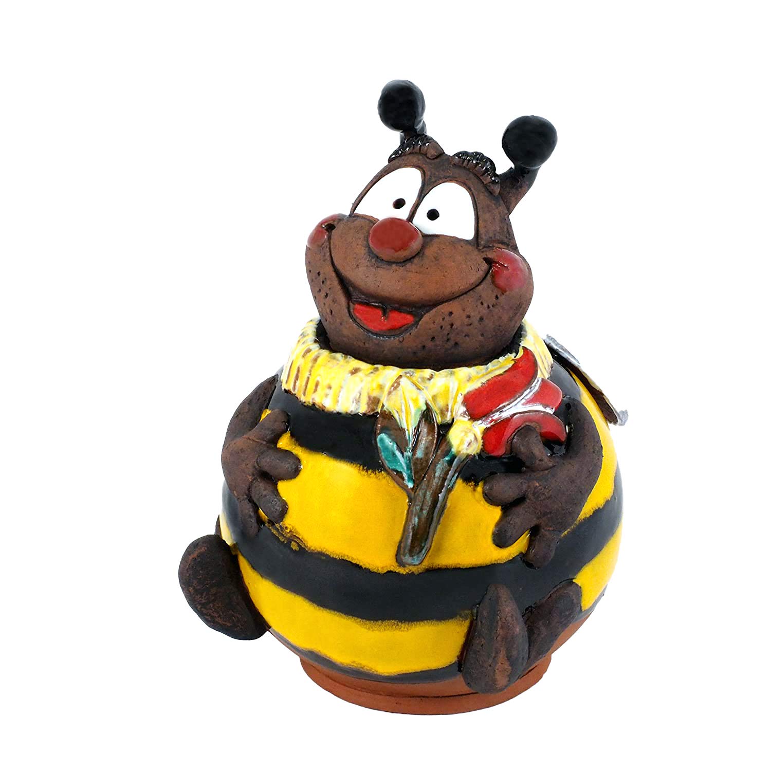 Midene - Decorazione da Giardino Ape con Fiore in Ceramica